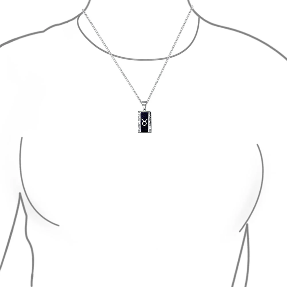 Sparkling Goldstone Zodiac Pendant Necklace in Sterling Silver for Men - Image 3