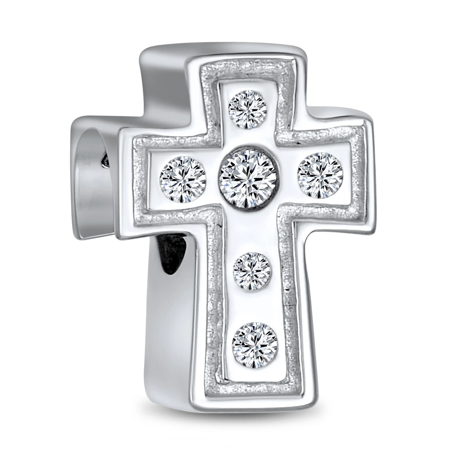 Set of 3 Sparkling CZ Cross & Spacer White Crystal Charm Bead Sterling Silver - Image 5