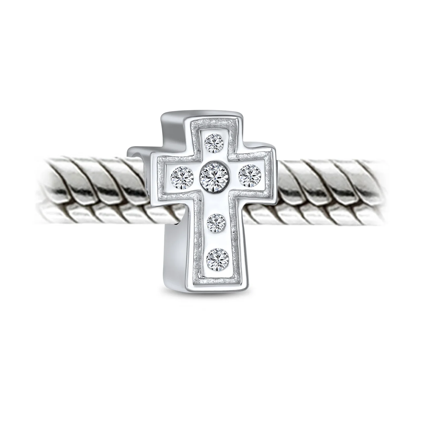 Set of 3 Sparkling CZ Cross & Spacer White Crystal Charm Bead Sterling Silver - Image 6