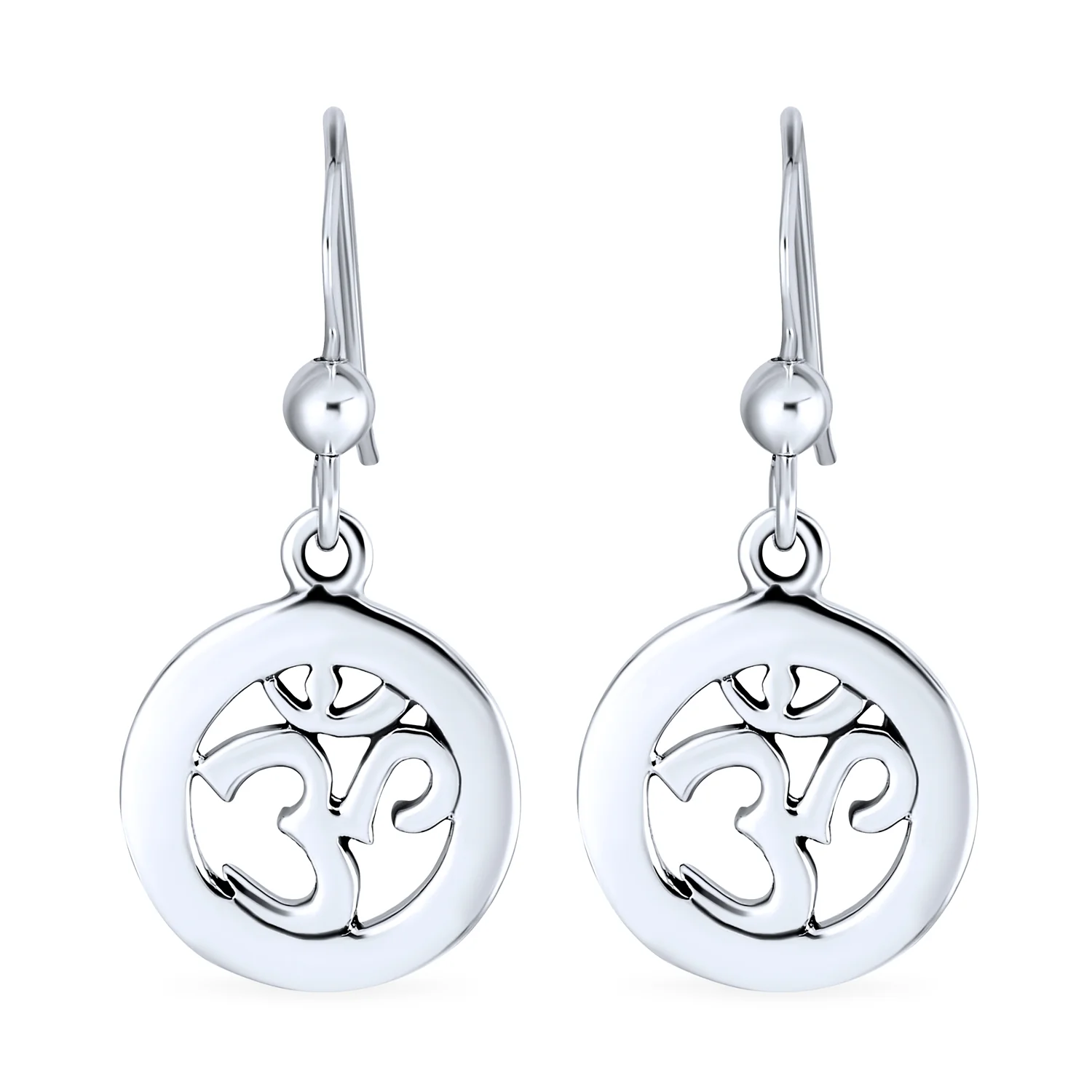 Spiritual Amulet Dangle Earrings Aum Om Ohm Sanskrit Symbol Sterling Silver