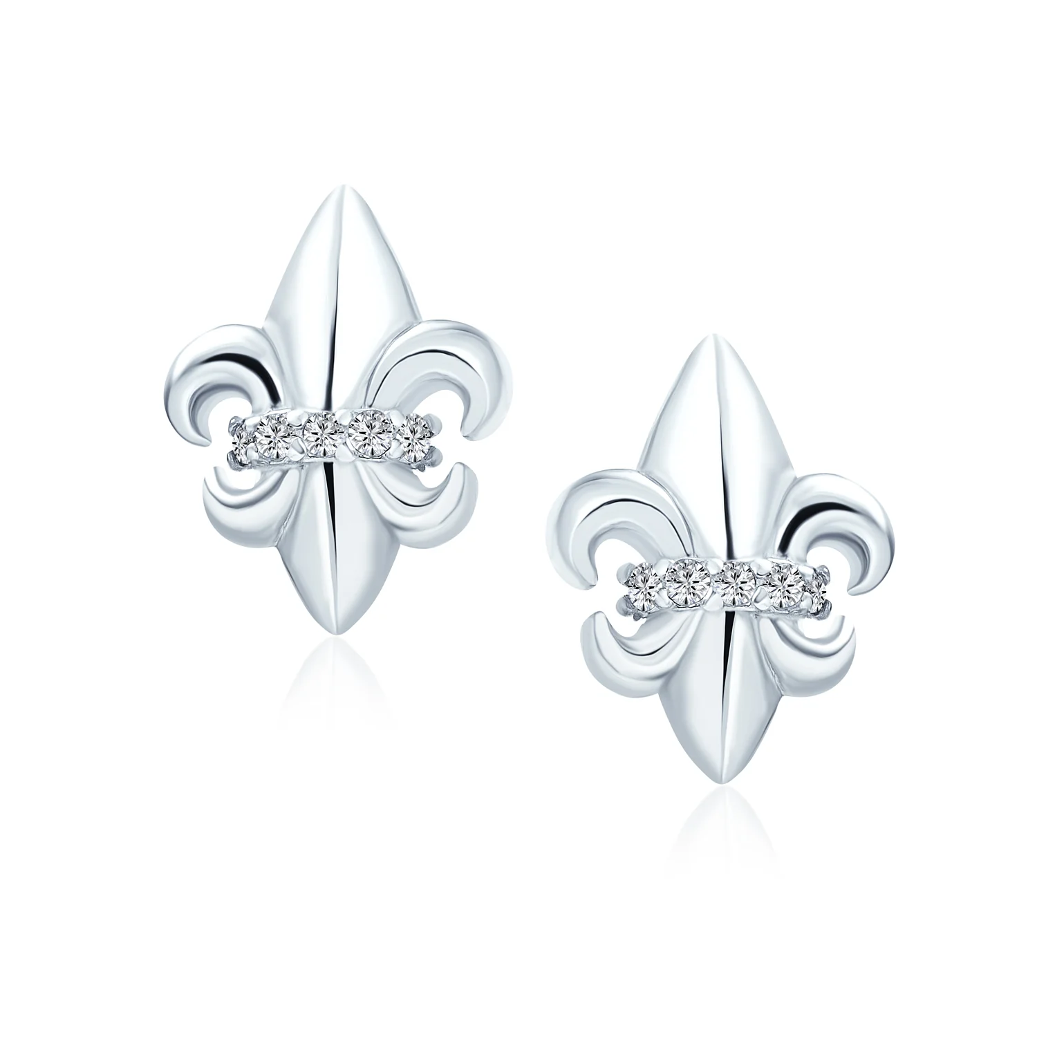 Spiritual Fleur De Lis CZ Stud Earrings Lightweight Sterling Silver Lily Flower - Image 2