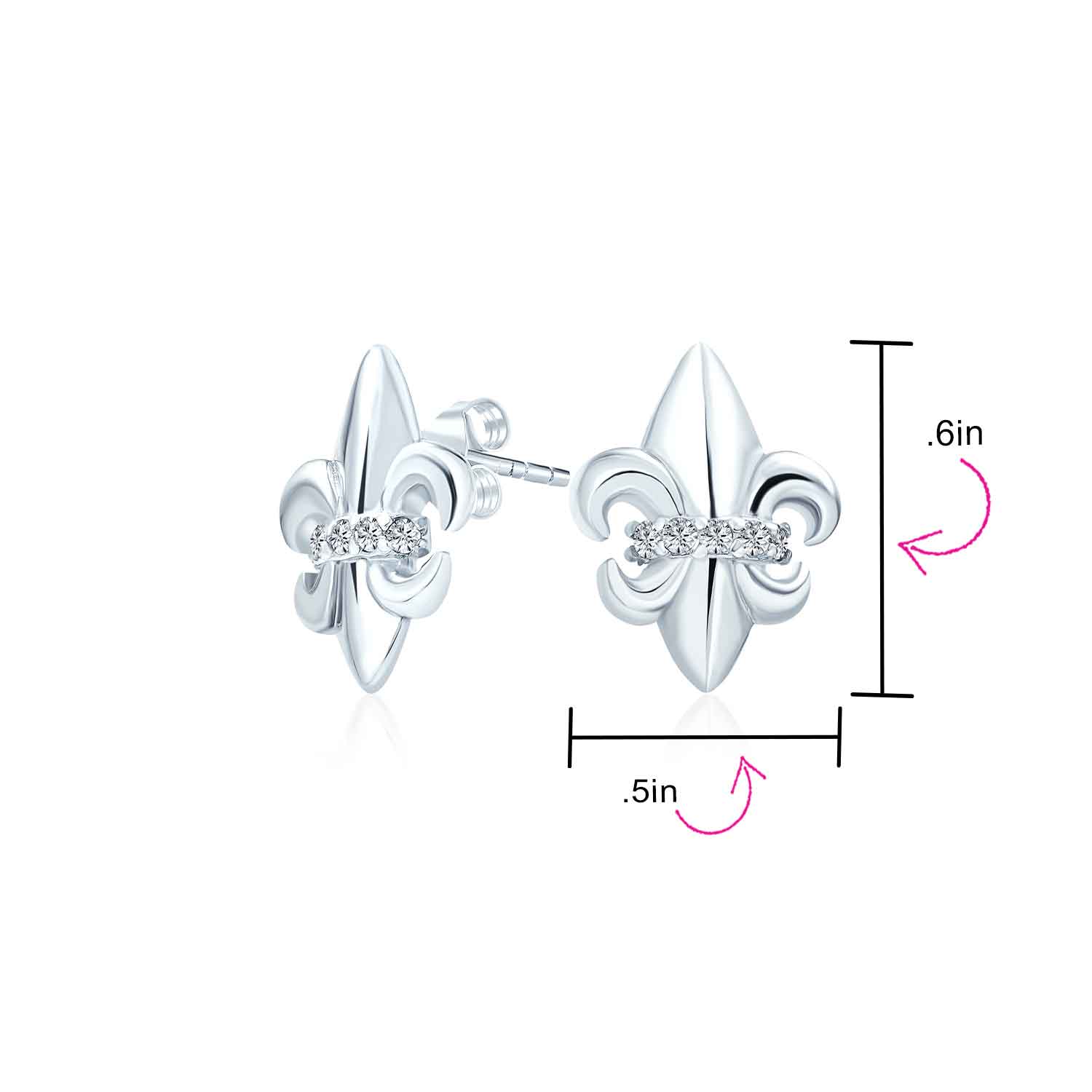 Spiritual Fleur De Lis CZ Stud Earrings Lightweight Sterling Silver Lily Flower - Image 4
