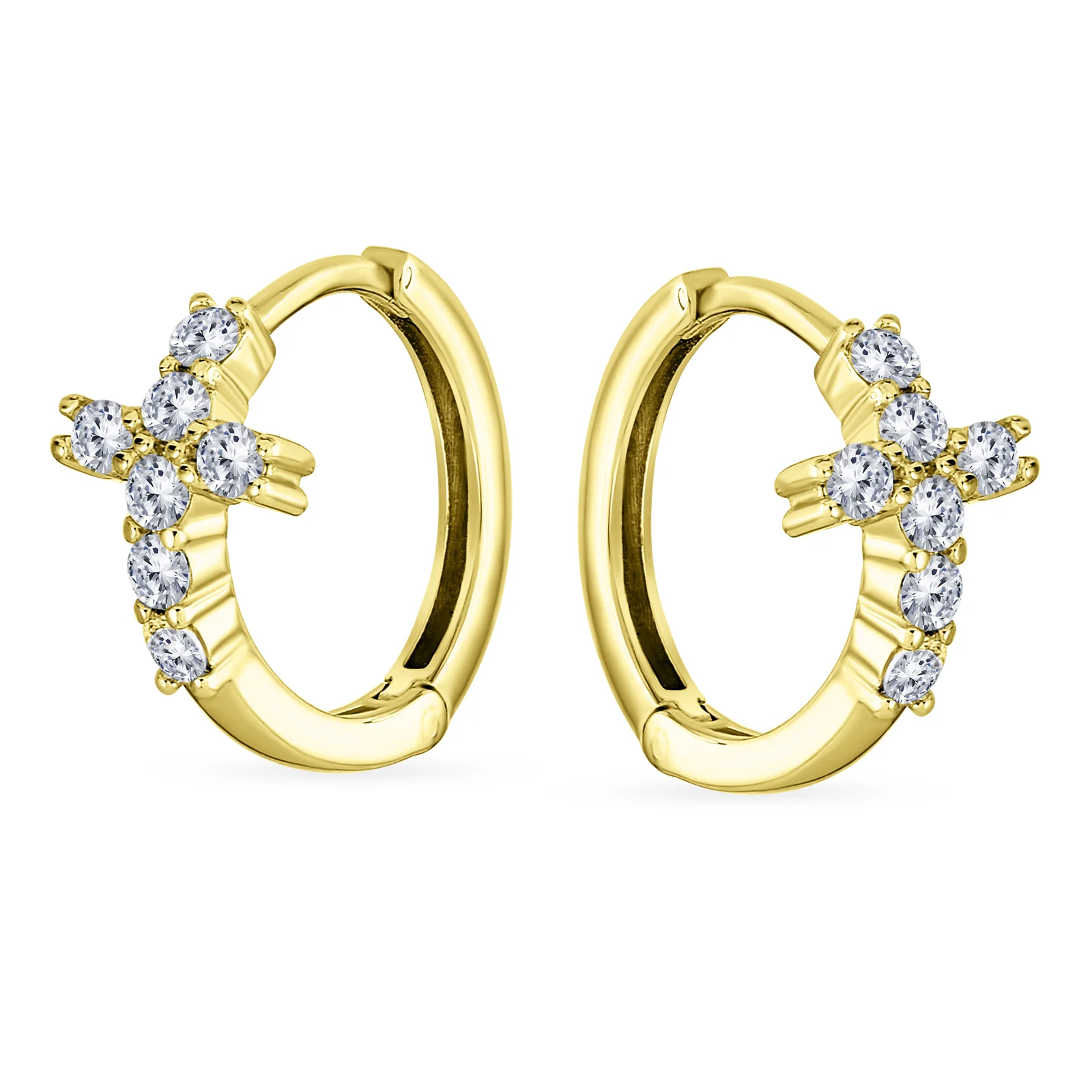 Religious Cubic Zirconia CZ Cross Huggies Mini Hoop Earrings .925 Sterling Silver - Image 4