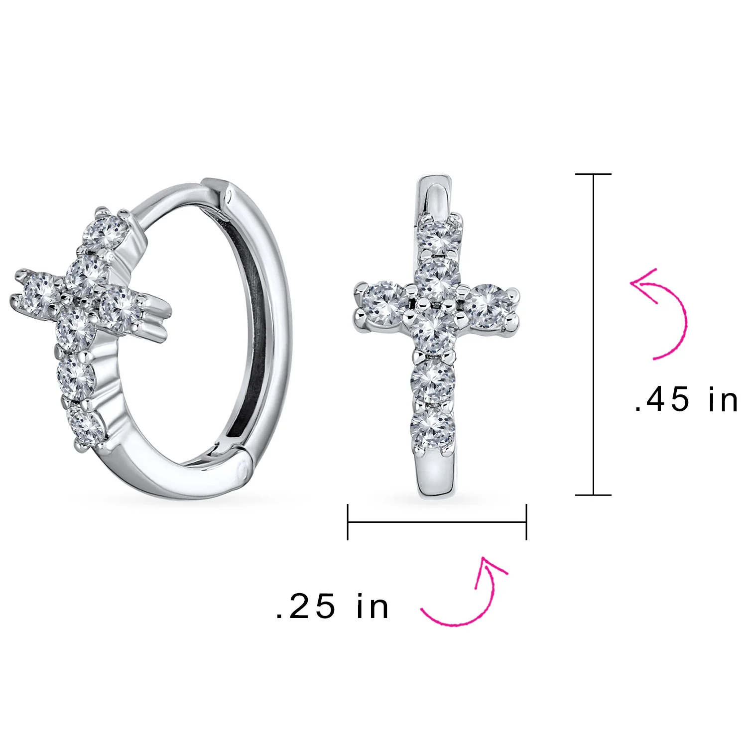 Religious Cubic Zirconia CZ Cross Huggies Mini Hoop Earrings .925 Sterling Silver - Image 7