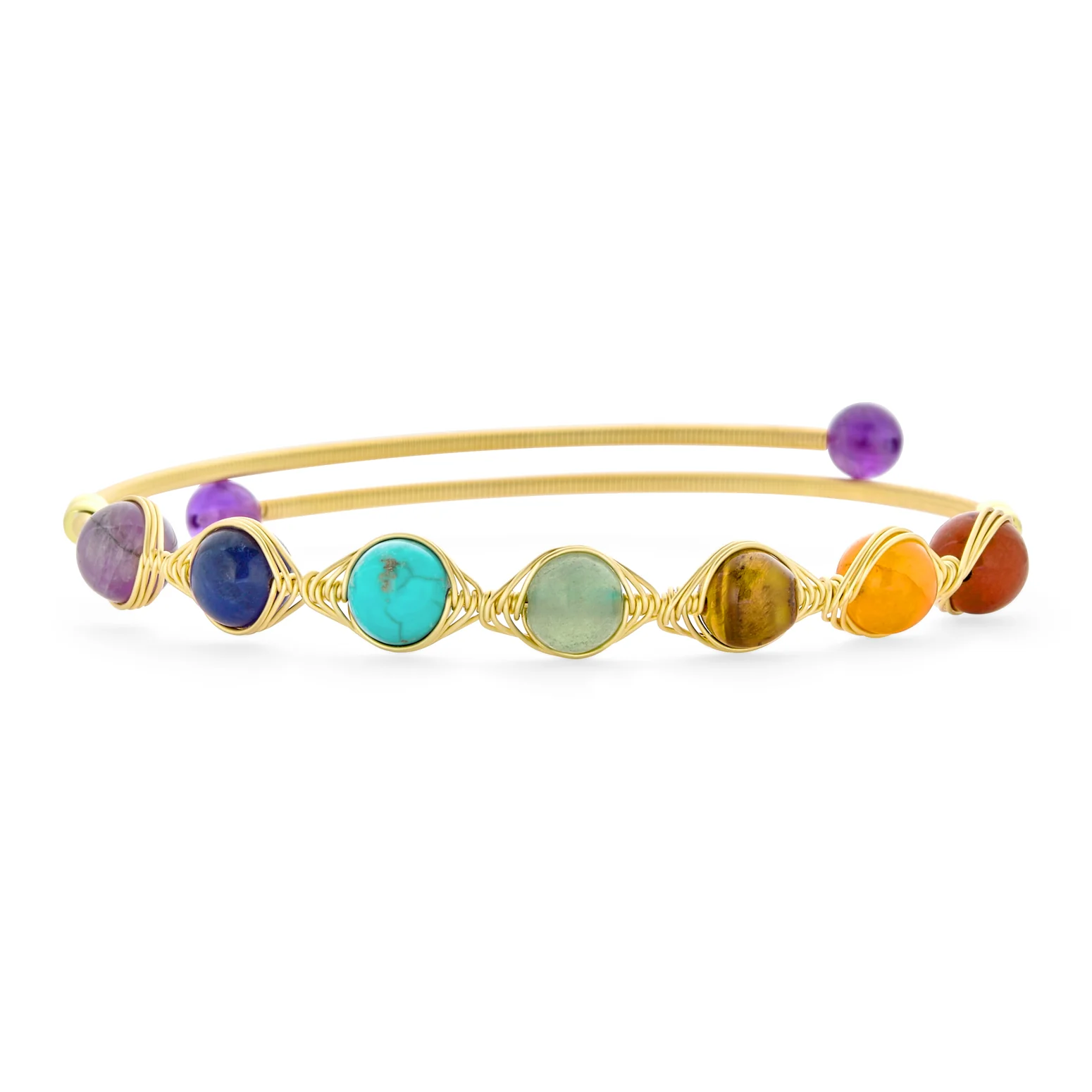 Spiritual Multicolor Chain Link Bracelet with Healing Stone Beads Adjustable