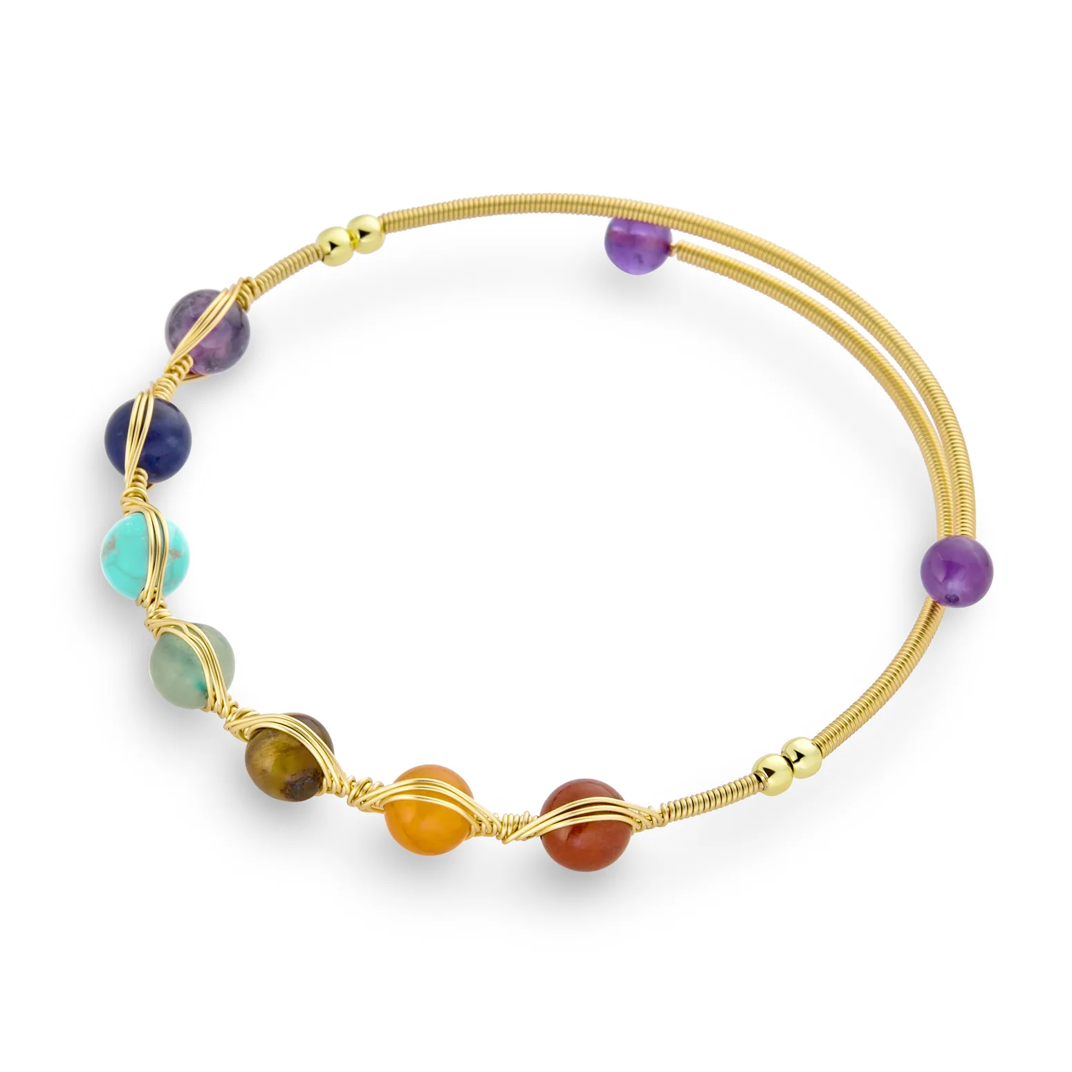 Spiritual Multicolor Chain Link Bracelet with Healing Stone Beads Adjustable - Image 2
