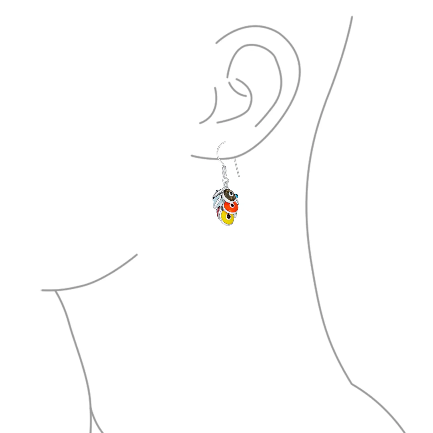 Spiritual Protection Round Multiple Cluster Evil Eye Charms Dangle Earrings Sterling Silver Fish Hook - Image 6