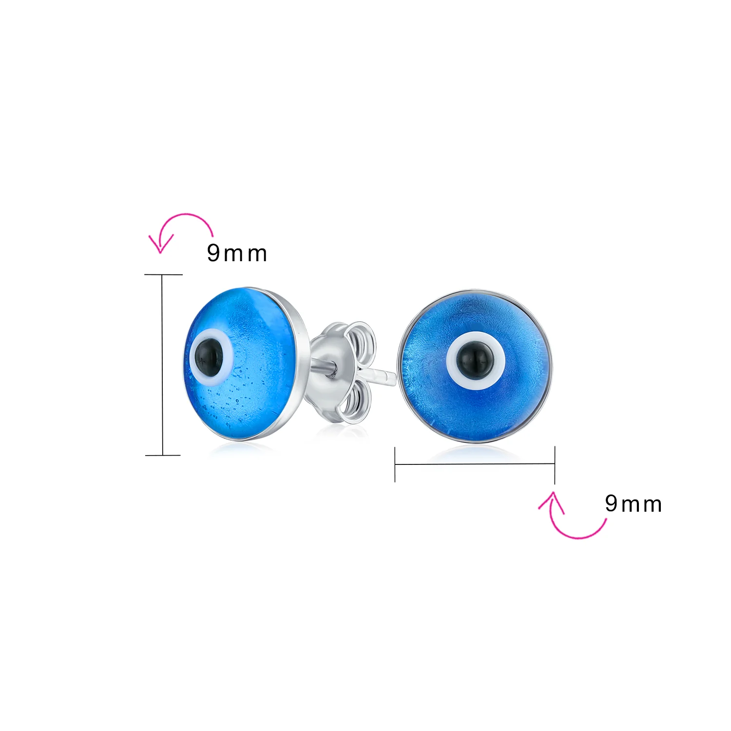 Spiritual Protection Evil Eye Stud Earrings Murano Glass Sterling Silver 9MM - Image 10