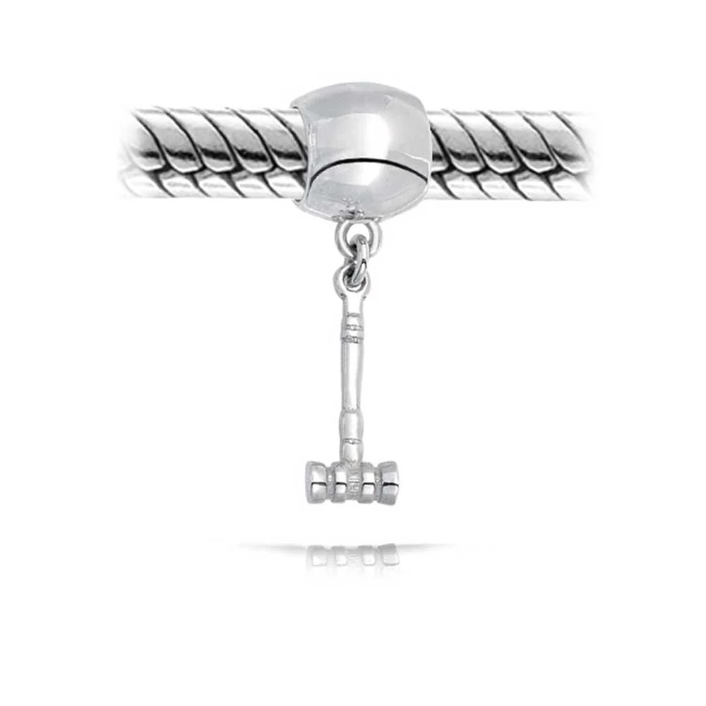 Sterling Silver Sports Gavel Dangle Charm Bead for European Bracelets - Image 2