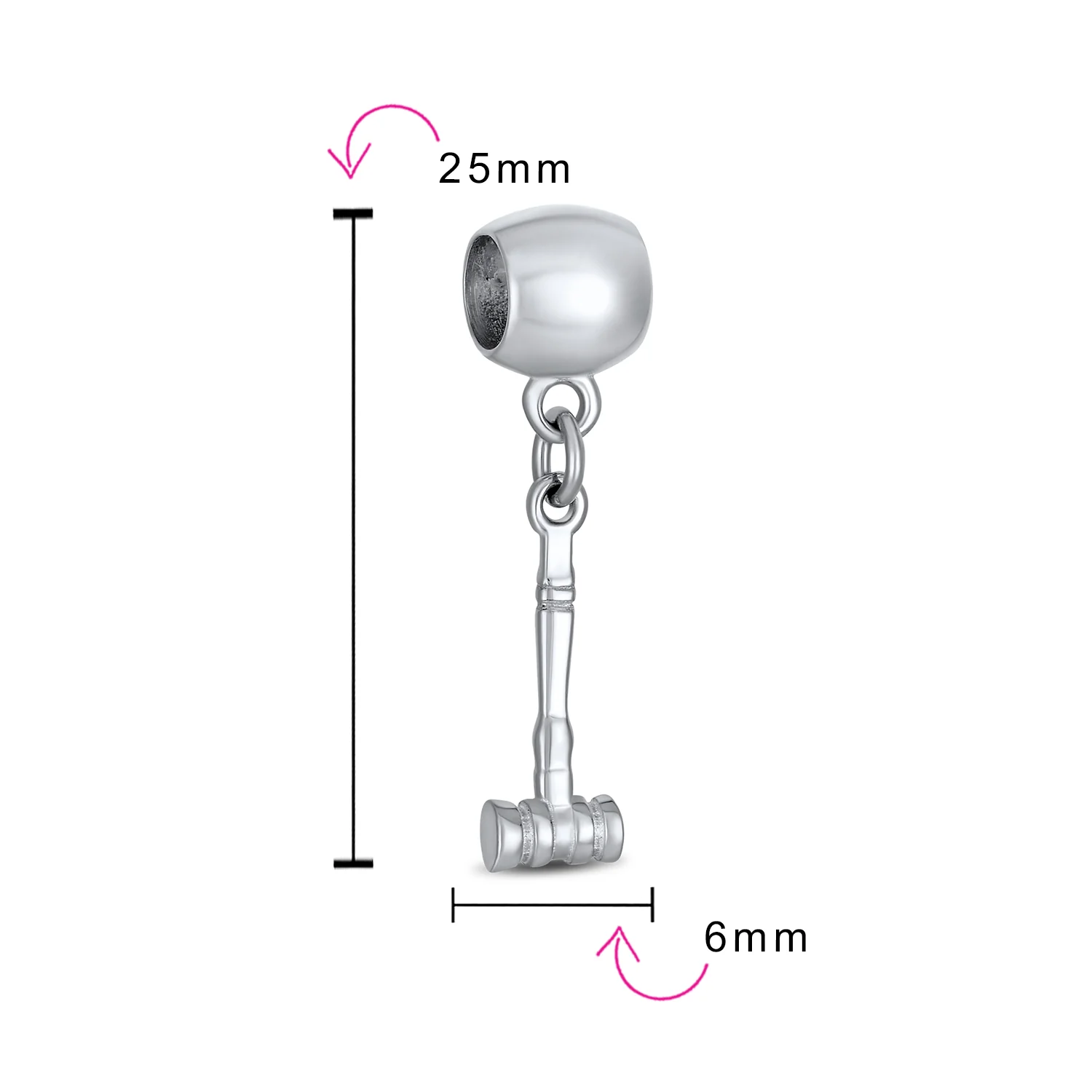 Sterling Silver Sports Gavel Dangle Charm Bead for European Bracelets - Image 3