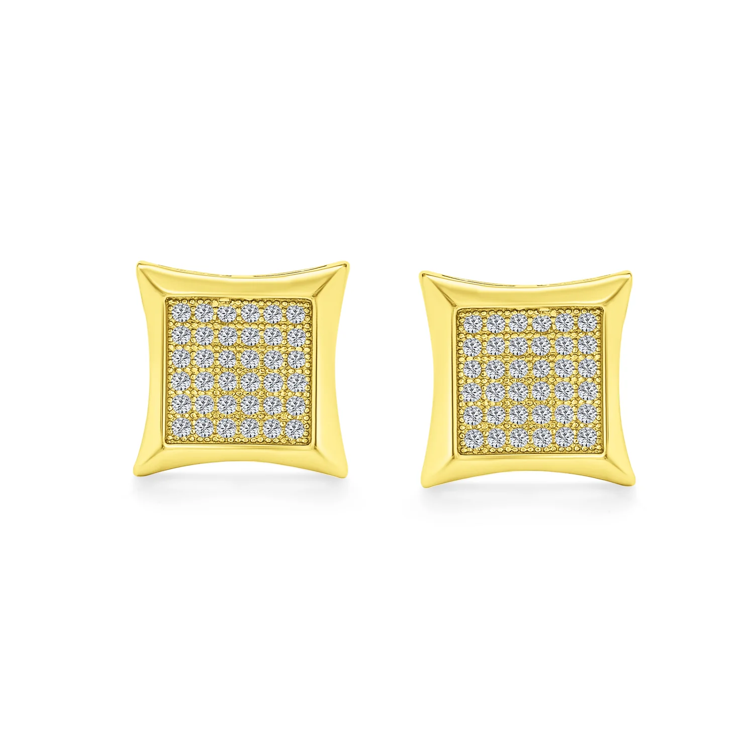 Classic Set of 2 Square Shaped CZ Cubic Zirconia Stud Earrings Gold Plated Sterling Silver - Image 5