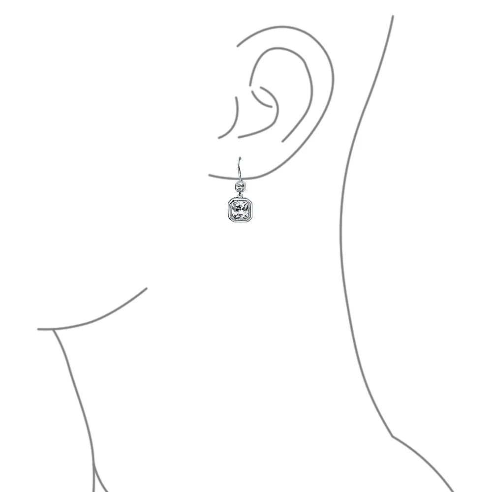 Square Radiant Cut Solitaire CZ Bezel Drop Earrings Sterling Silver - Image 3
