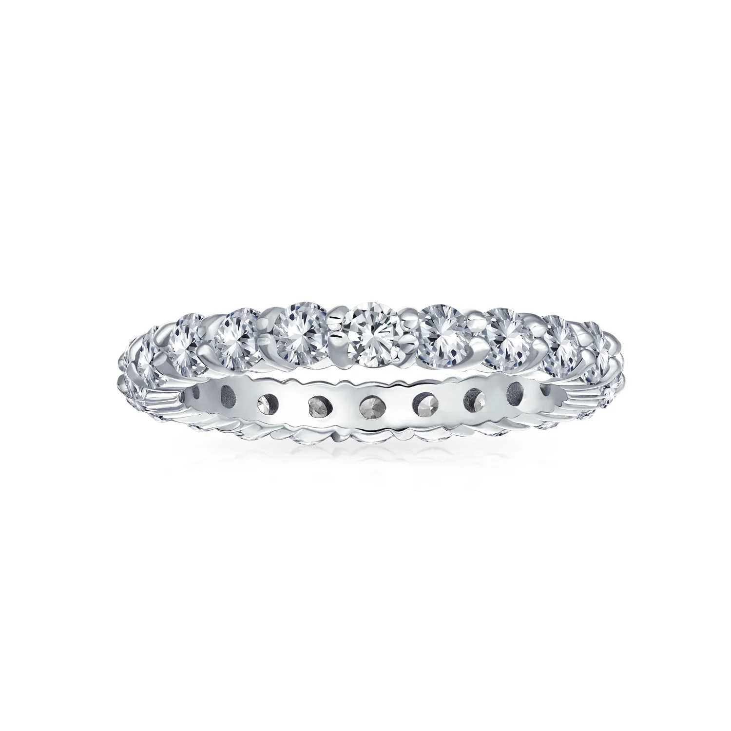 Stackable Pink CZ Band Eternity Wedding Band Ring .925 Sterling Silver - Image 2