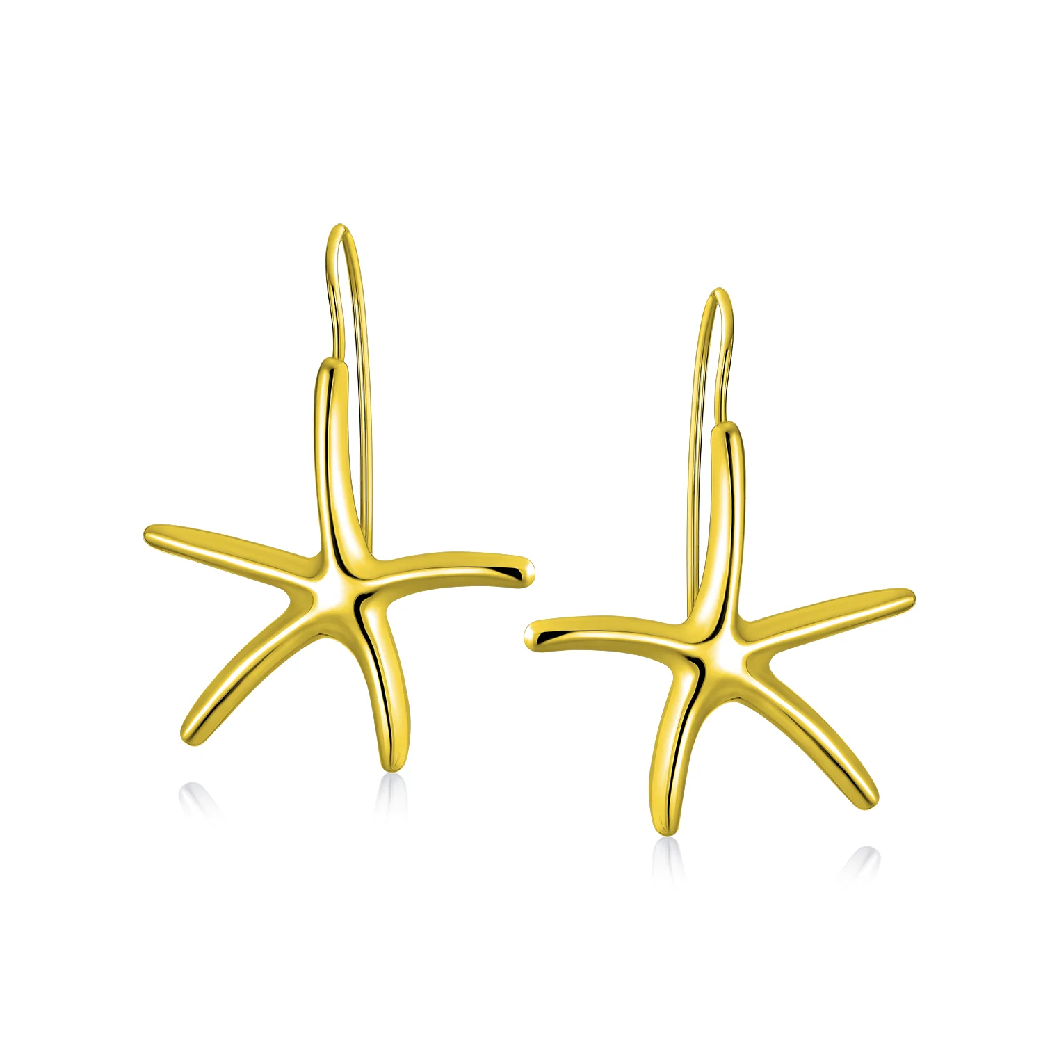 Large Starfish Dangle Drop Threader Earrings Fish Hook Gold - Image 3