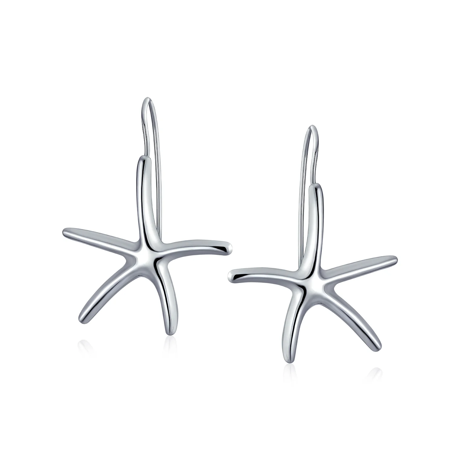 Large Starfish Dangle Drop Threader Earrings Fish Hook Gold - Image 4