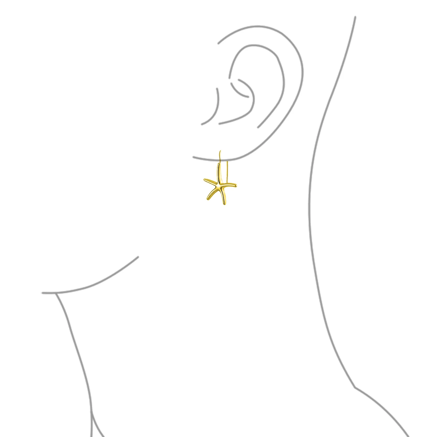 Large Starfish Dangle Drop Threader Earrings Fish Hook Gold - Image 7