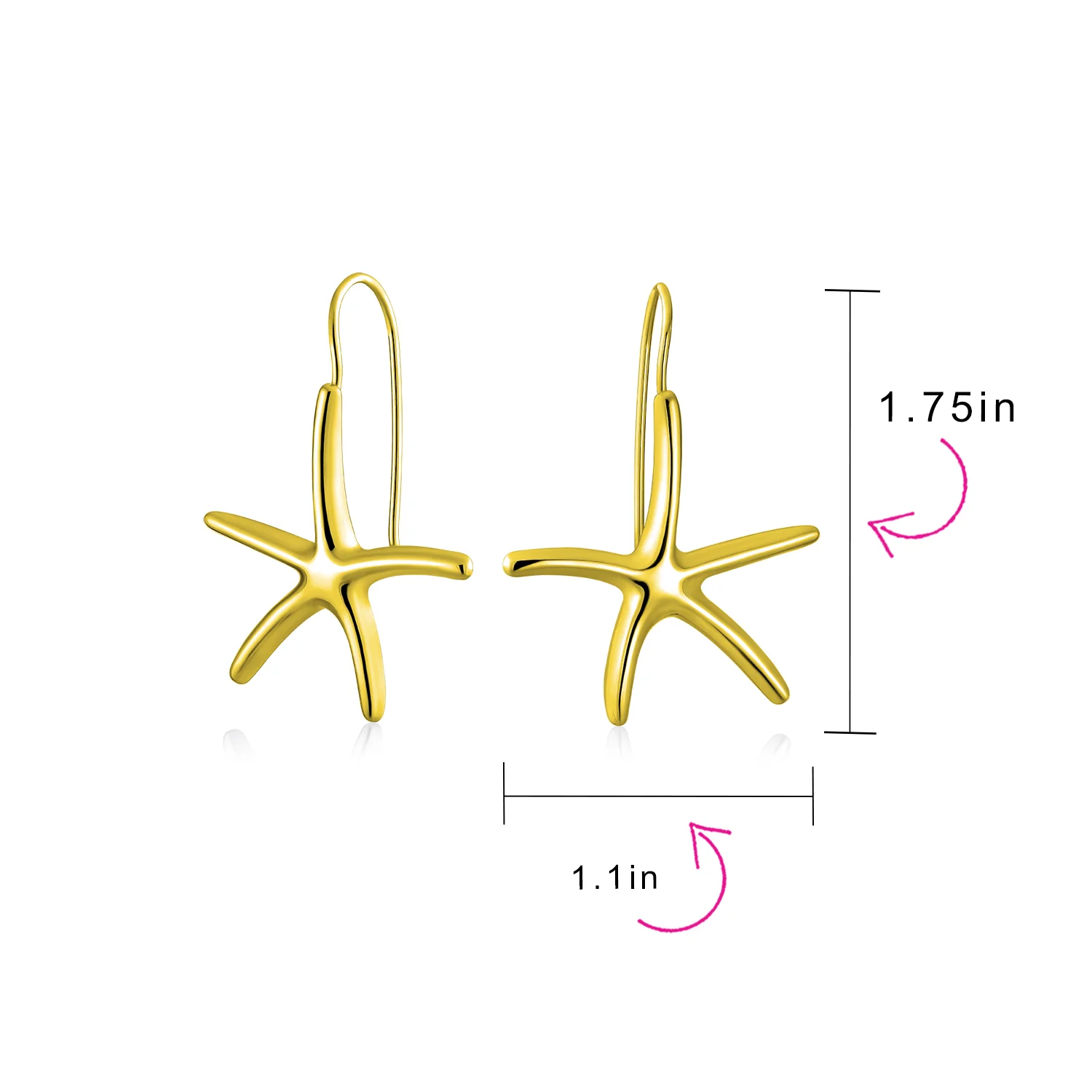 Large Starfish Dangle Drop Threader Earrings Fish Hook Gold - Image 9