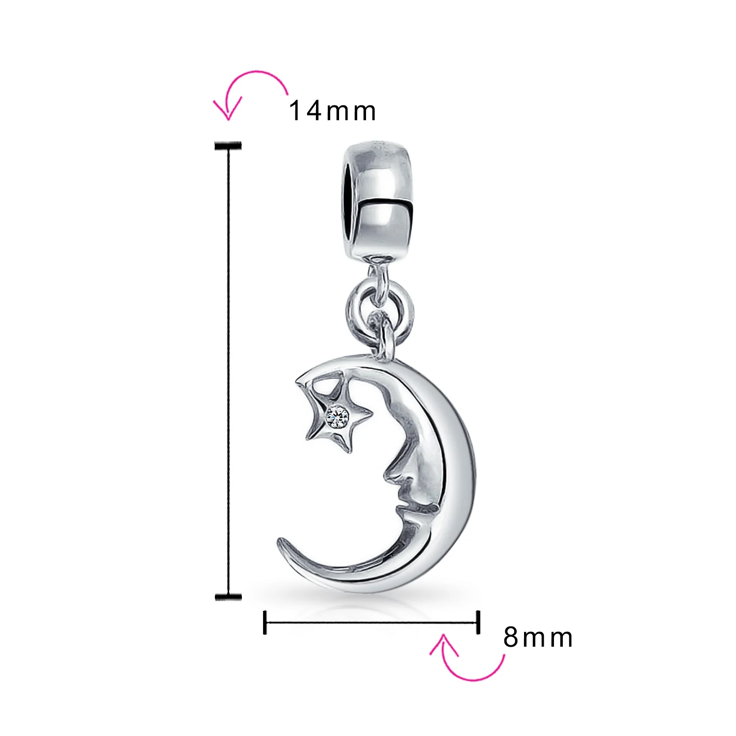 Starry Night Crescent Moon & Star Dangle Charm Bead Sterling Silver for Bracelet - Image 3