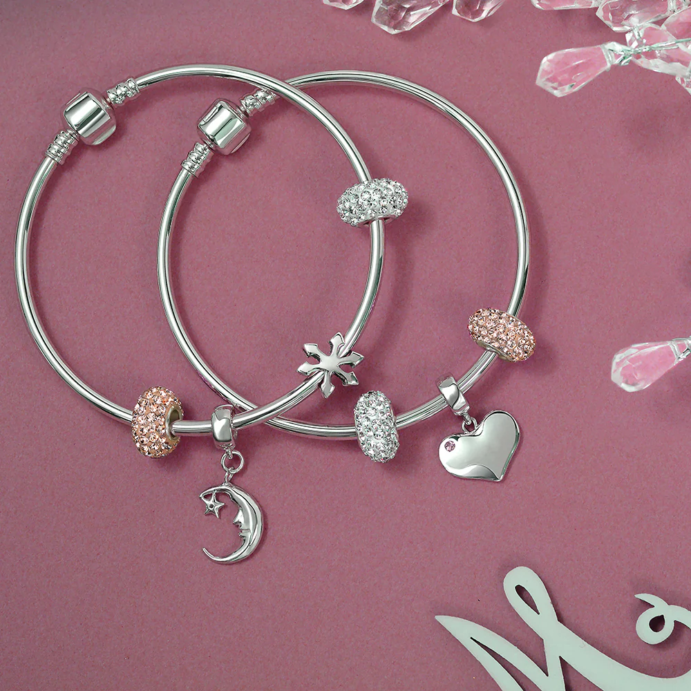 Starry Night Crescent Moon & Star Dangle Charm Bead Sterling Silver for Bracelet - Image 4