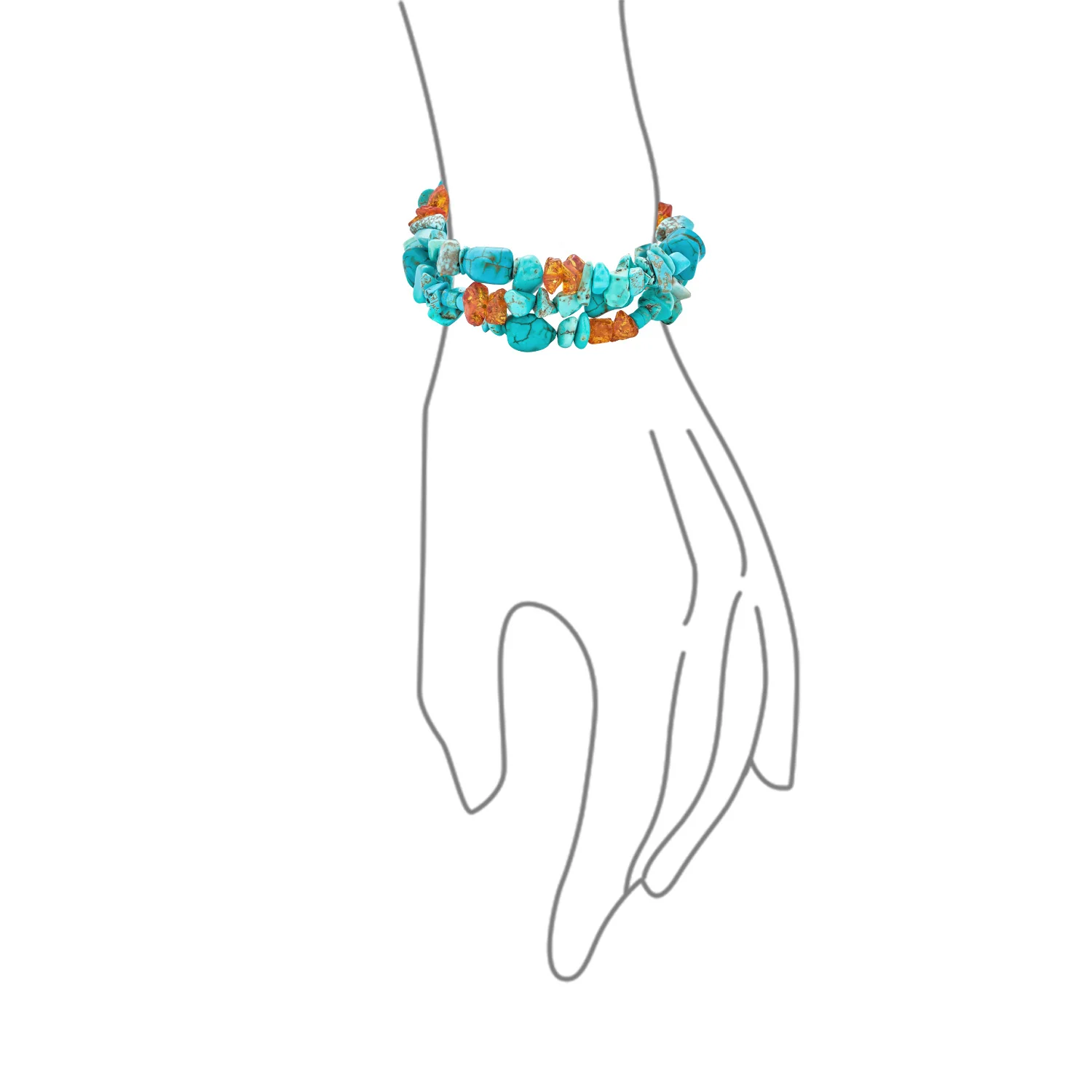 Statement Blue Turquoise Amber Resin Multi Strand Bracelet with Silver Clasp - Image 3