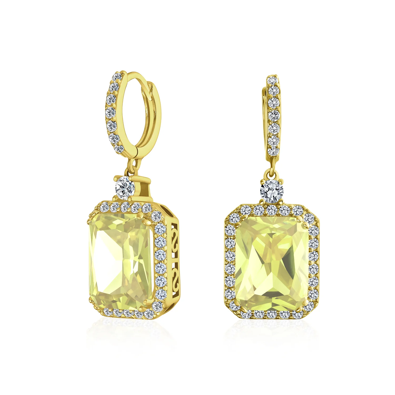 Statement Fashion Emerald Cut CZ Halo Dangle Chandelier Earrings GoldSilver - Image 3