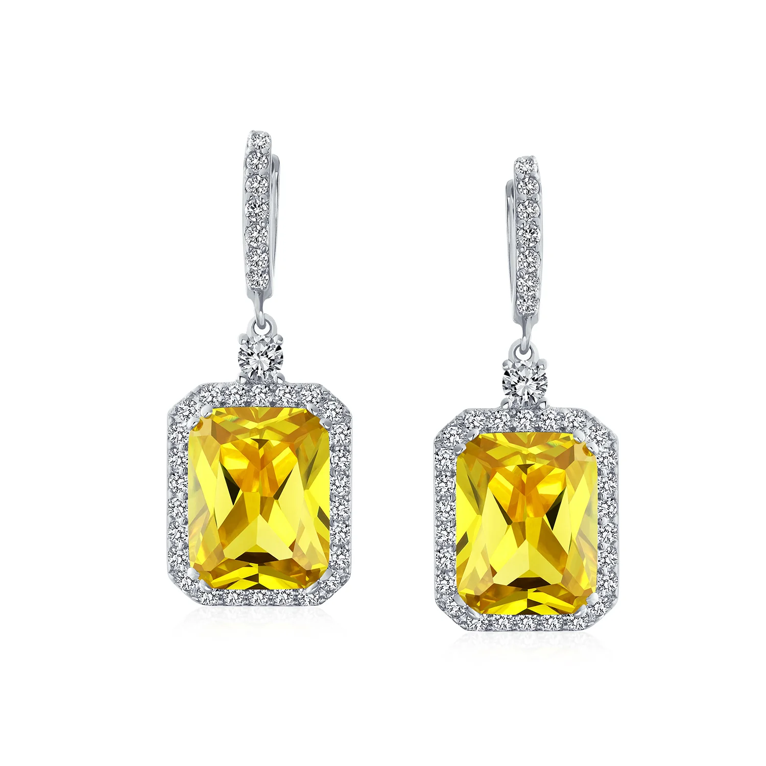 Statement Fashion Emerald Cut CZ Halo Dangle Chandelier Earrings GoldSilver - Image 4
