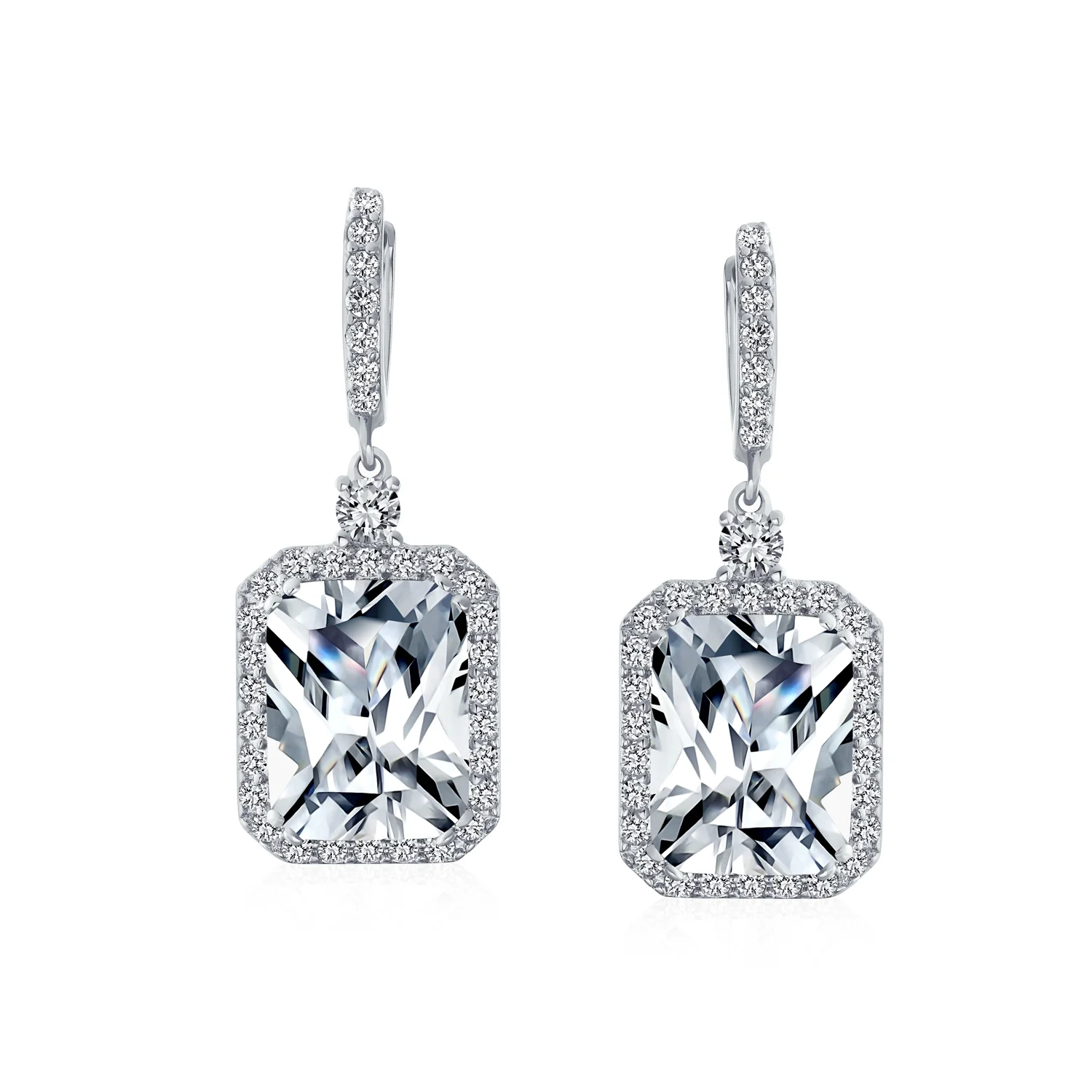Statement Fashion Emerald Cut CZ Halo Dangle Chandelier Earrings GoldSilver - Image 5