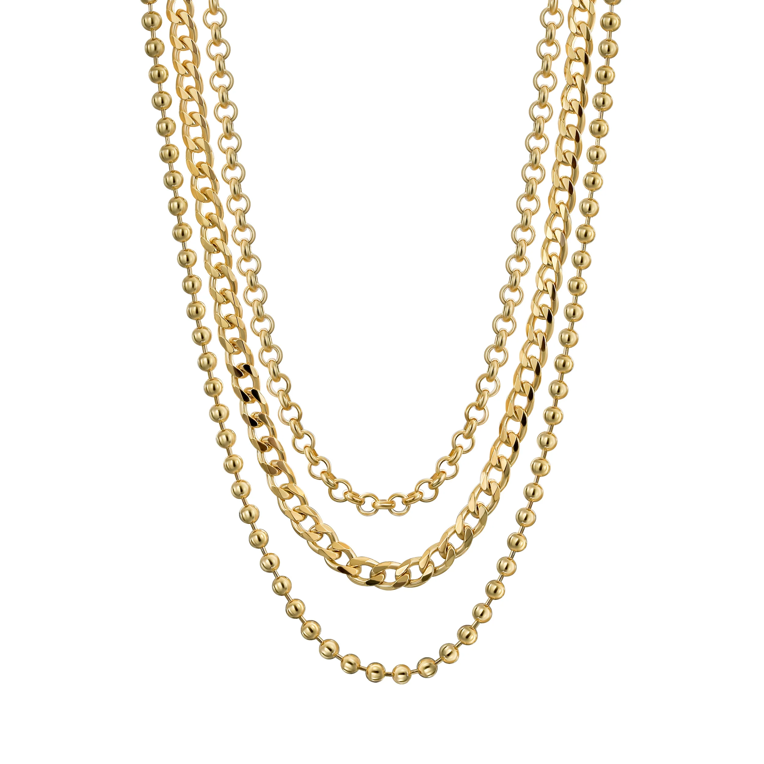 Statement Bead Collar Necklace Multi-Strand Gold Choker - Image 2