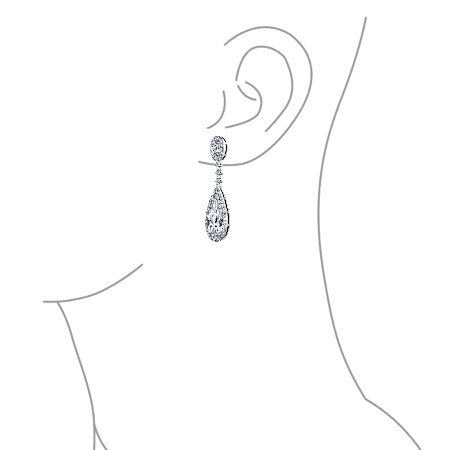 Amethyst Purple CZ Teardrop Chandelier Screw Clip On Earrings Silver Plated - Image 14