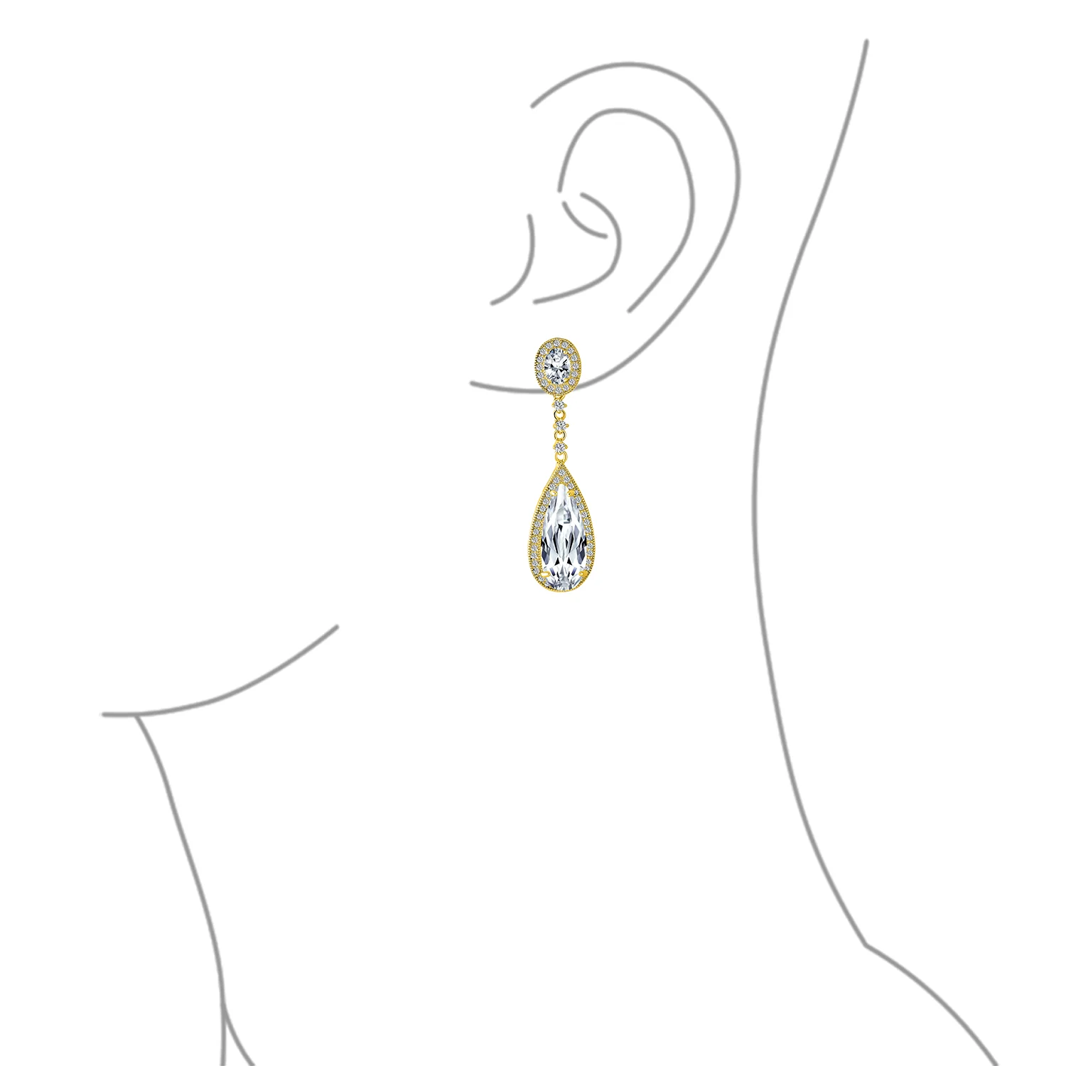 Amethyst Purple CZ Teardrop Chandelier Screw Clip On Earrings Silver Plated - Image 17