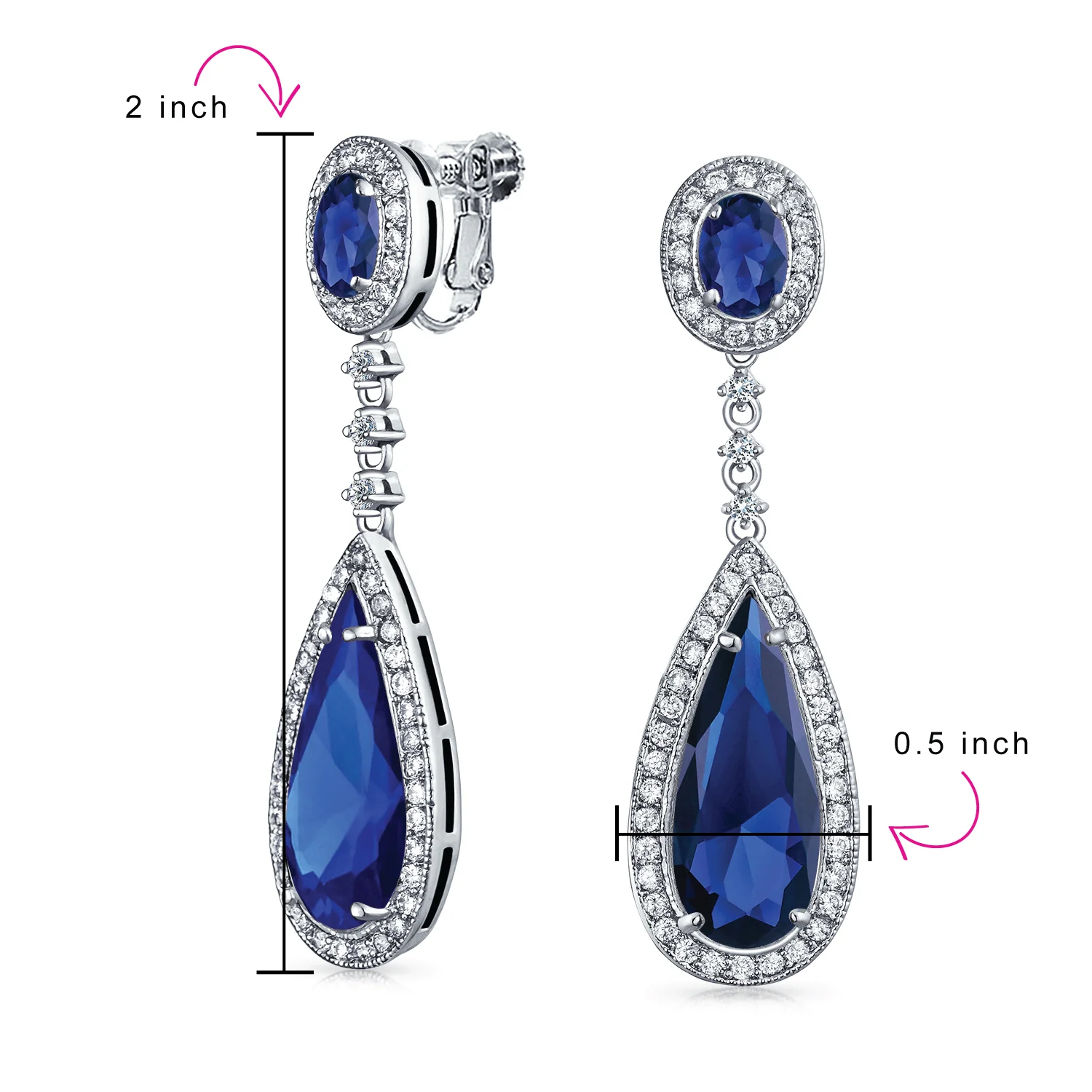 Amethyst Purple CZ Teardrop Chandelier Screw Clip On Earrings Silver Plated - Image 21
