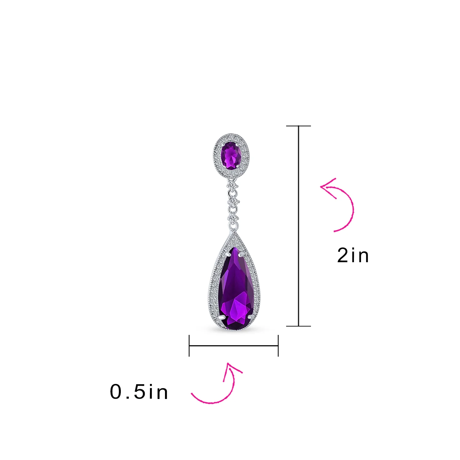 Amethyst Purple CZ Teardrop Chandelier Screw Clip On Earrings Silver Plated - Image 24