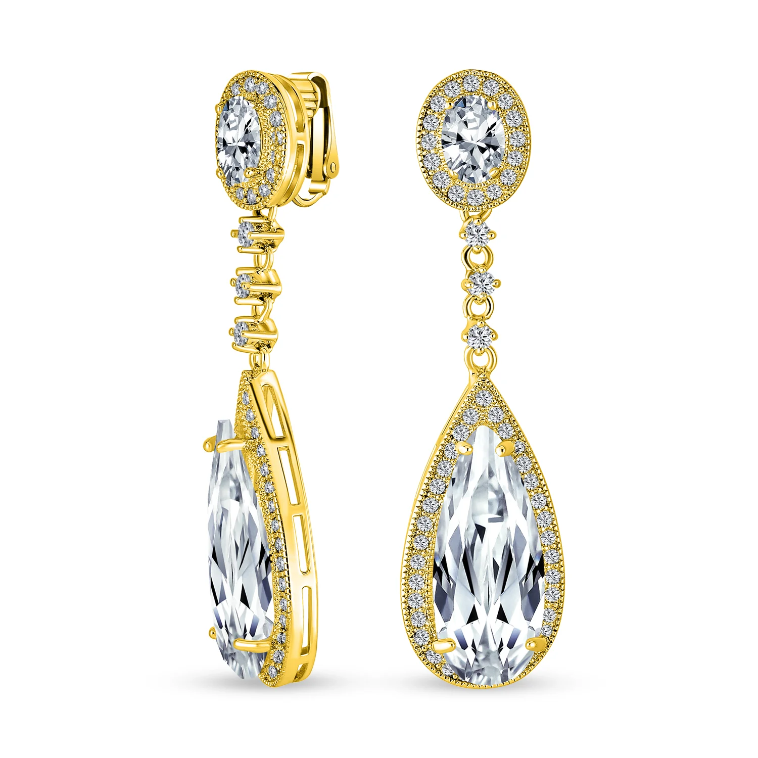 Amethyst Purple CZ Teardrop Chandelier Screw Clip On Earrings Silver Plated - Image 5
