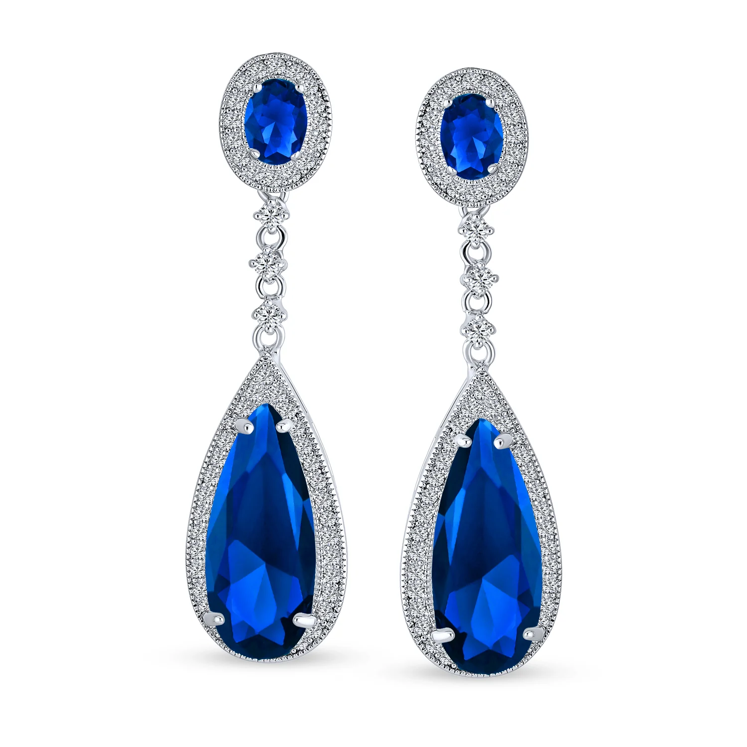 Amethyst Purple CZ Teardrop Chandelier Screw Clip On Earrings Silver Plated - Image 9