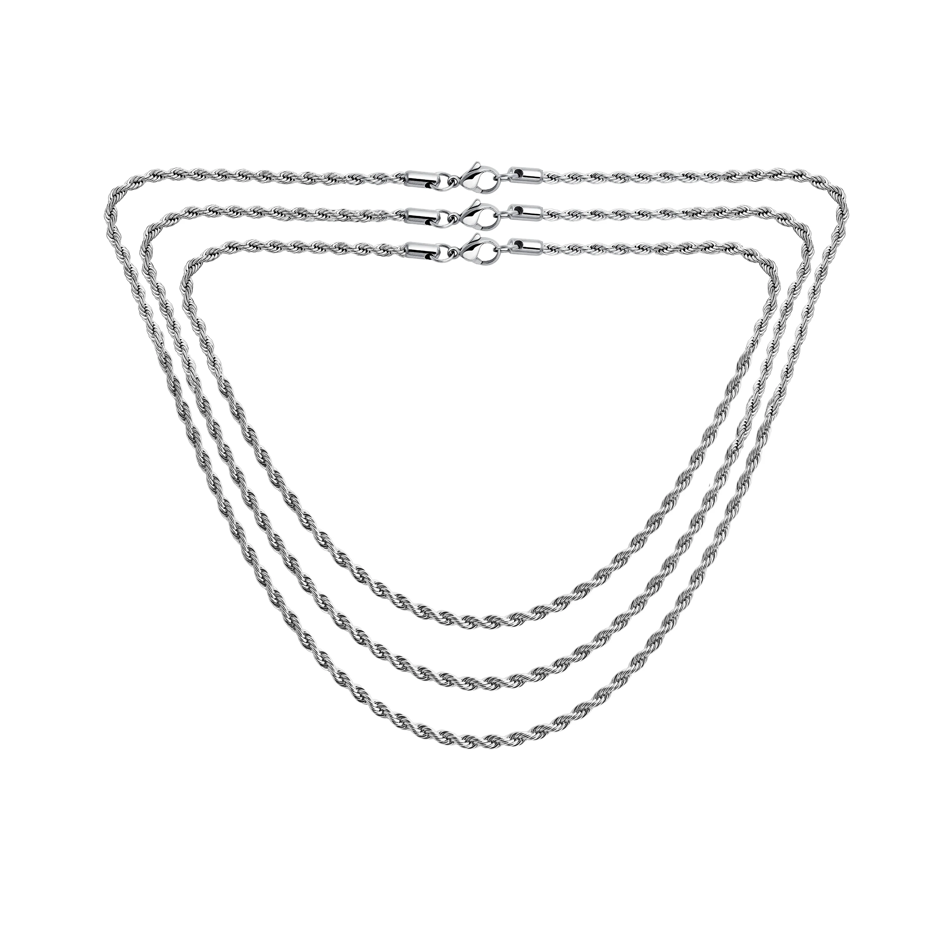 Set of 3 Classic Rope Chain Necklace Stainless 18 20 24 Inch
