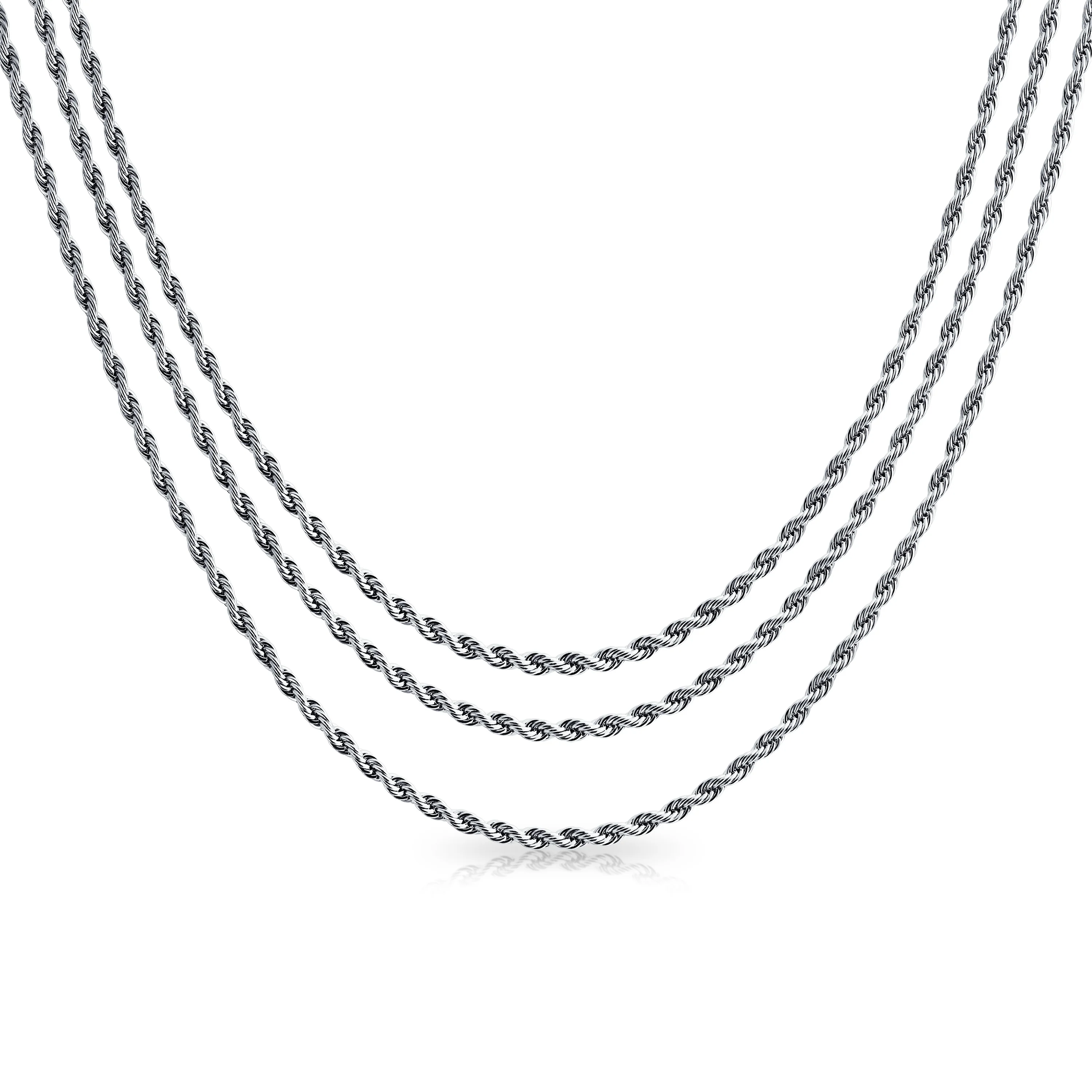 Set of 3 Classic Rope Chain Necklace Stainless 18 20 24 Inch - Image 2