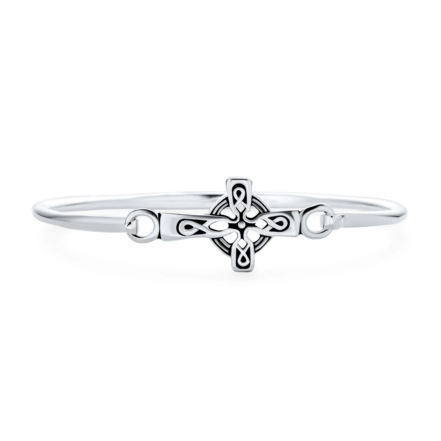 Religious Celtic Love Knot Sideways Cross Bangle Bracelet .925 Sterling Silver