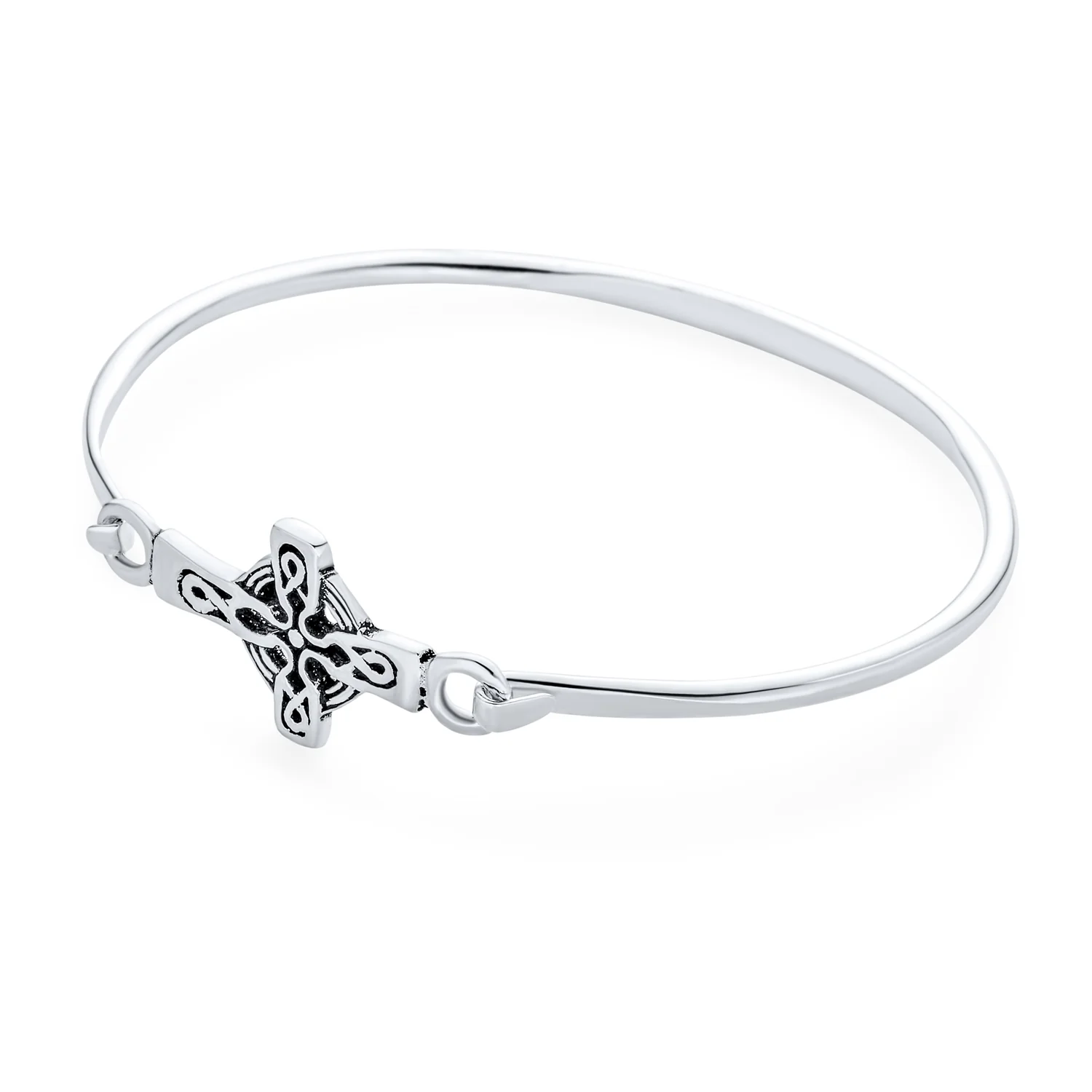 Religious Celtic Love Knot Sideways Cross Bangle Bracelet .925 Sterling Silver - Image 2