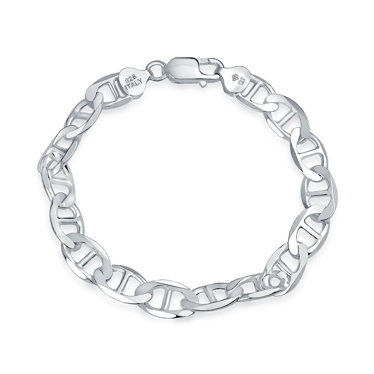 Heavy Solid .925 Sterling Silver 9MM Anchor Link Mariner Chain Bracelet 7.5 Inch - Image 2