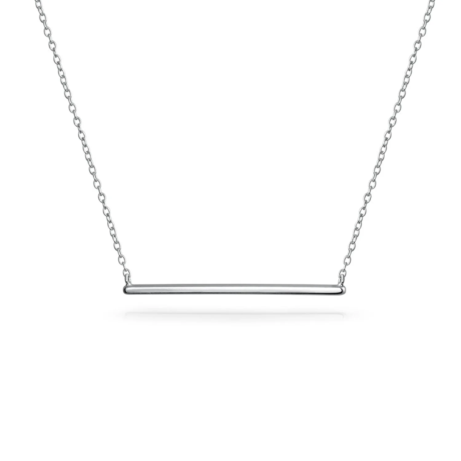 Minimalist Horizontal Name Plate Sideways Bar Pendant Necklace Sterling Silver