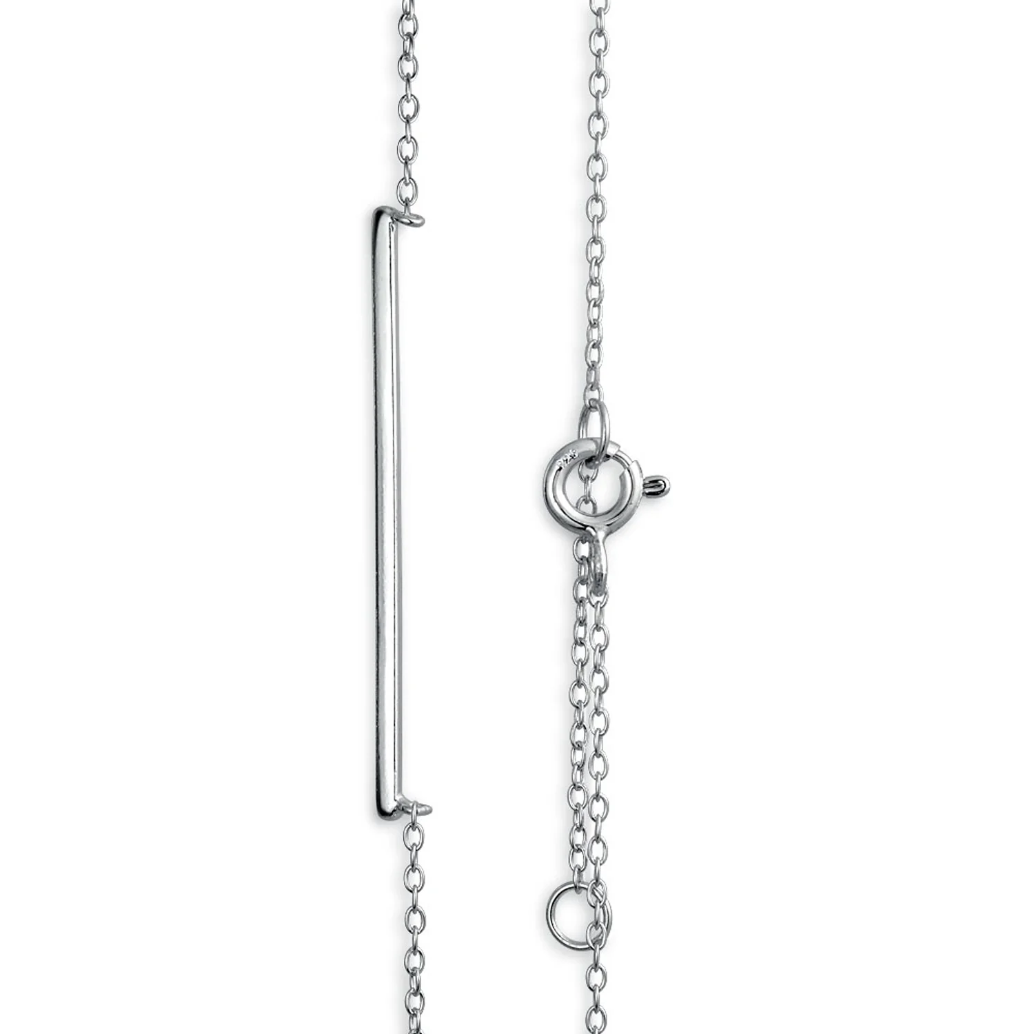 Minimalist Horizontal Name Plate Sideways Bar Pendant Necklace Sterling Silver - Image 4