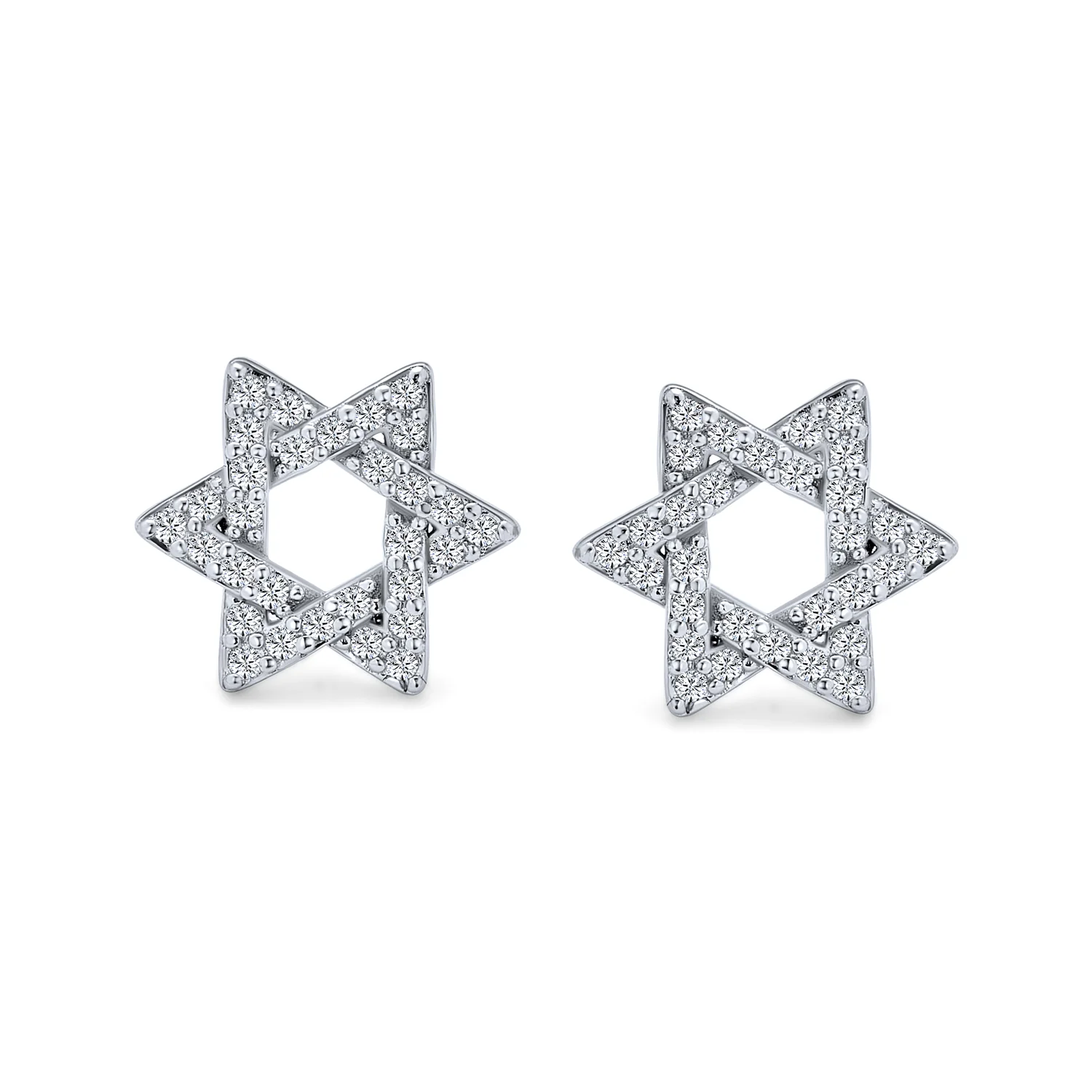 Bat Mitzva Gift Judaic Pave CZ Star Of David Stud Earrings .925 Sterling Silver - Image 2