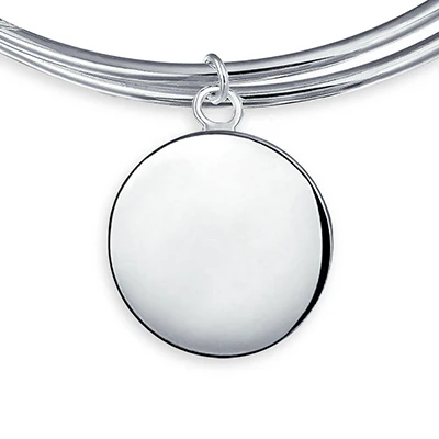 Sterling Silver ID Bracelet Monogram Disc Minimalist Expandable Design - Image 2