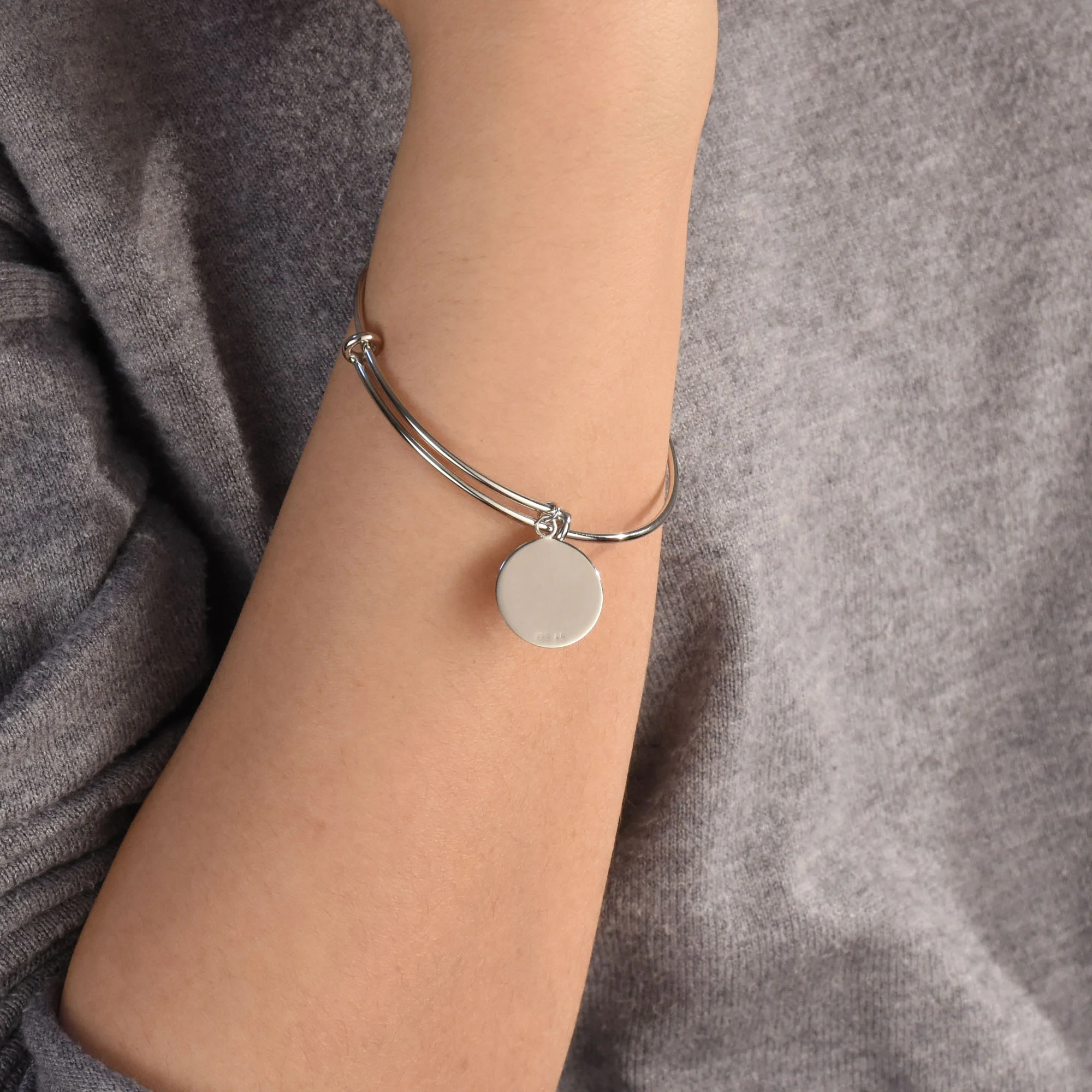 Sterling Silver ID Bracelet Monogram Disc Minimalist Expandable Design - Image 3