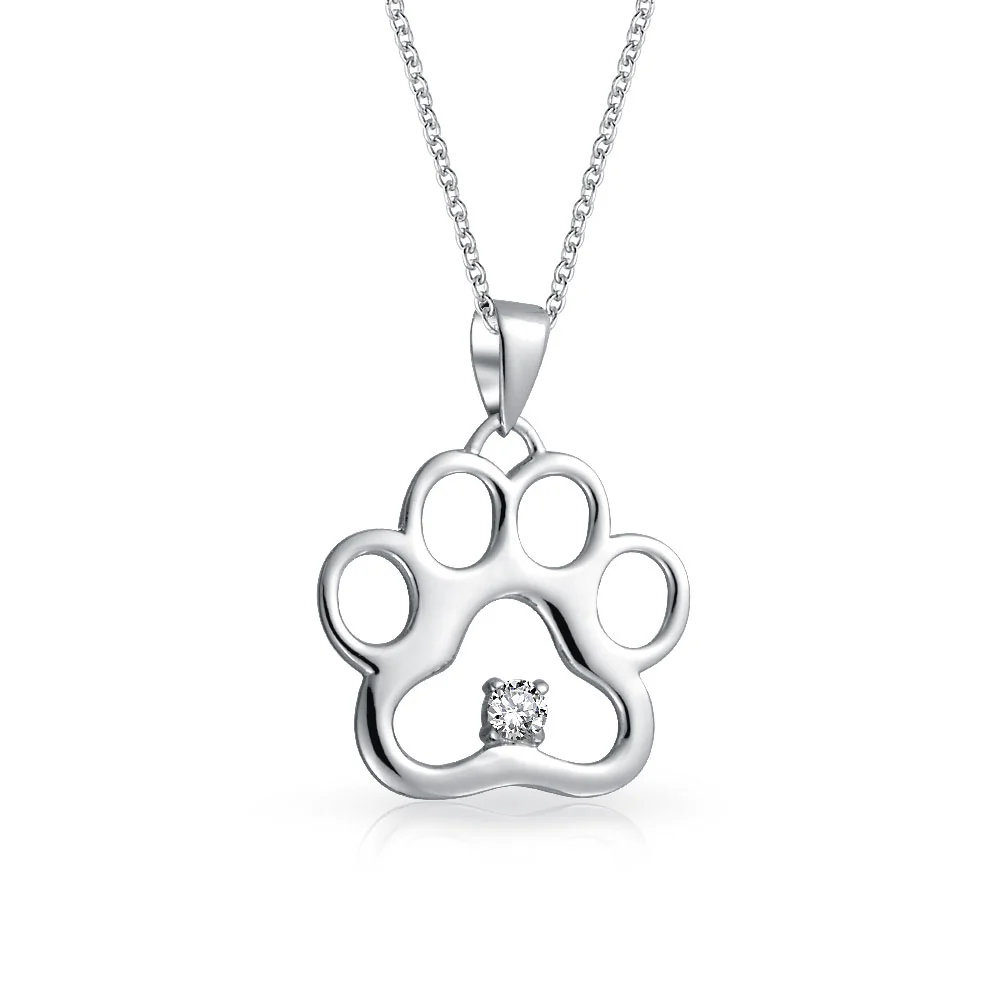 Sterling Silver CZ Accent Paw Print Pendant Necklace for Cat and Dog Lovers