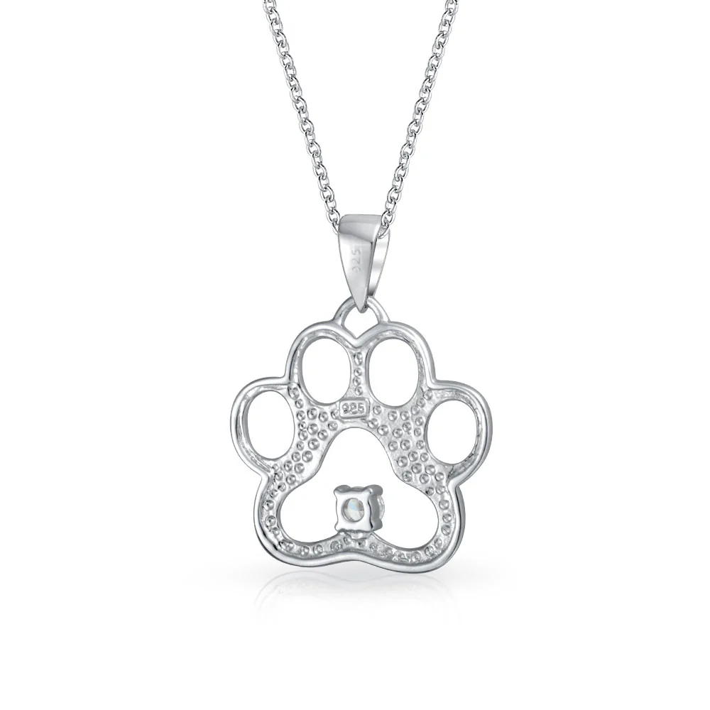 Sterling Silver CZ Accent Paw Print Pendant Necklace for Cat and Dog Lovers - Image 2