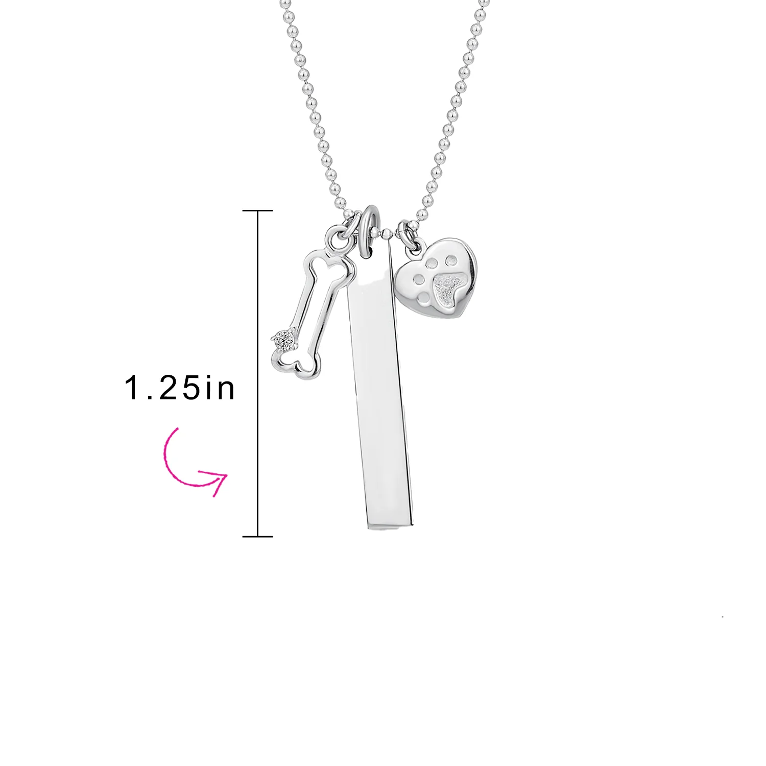 Paw Print Dog Tag Pendant Necklace Pet Lover Heart & Bone Charm .925 Sterling Silver - Image 4