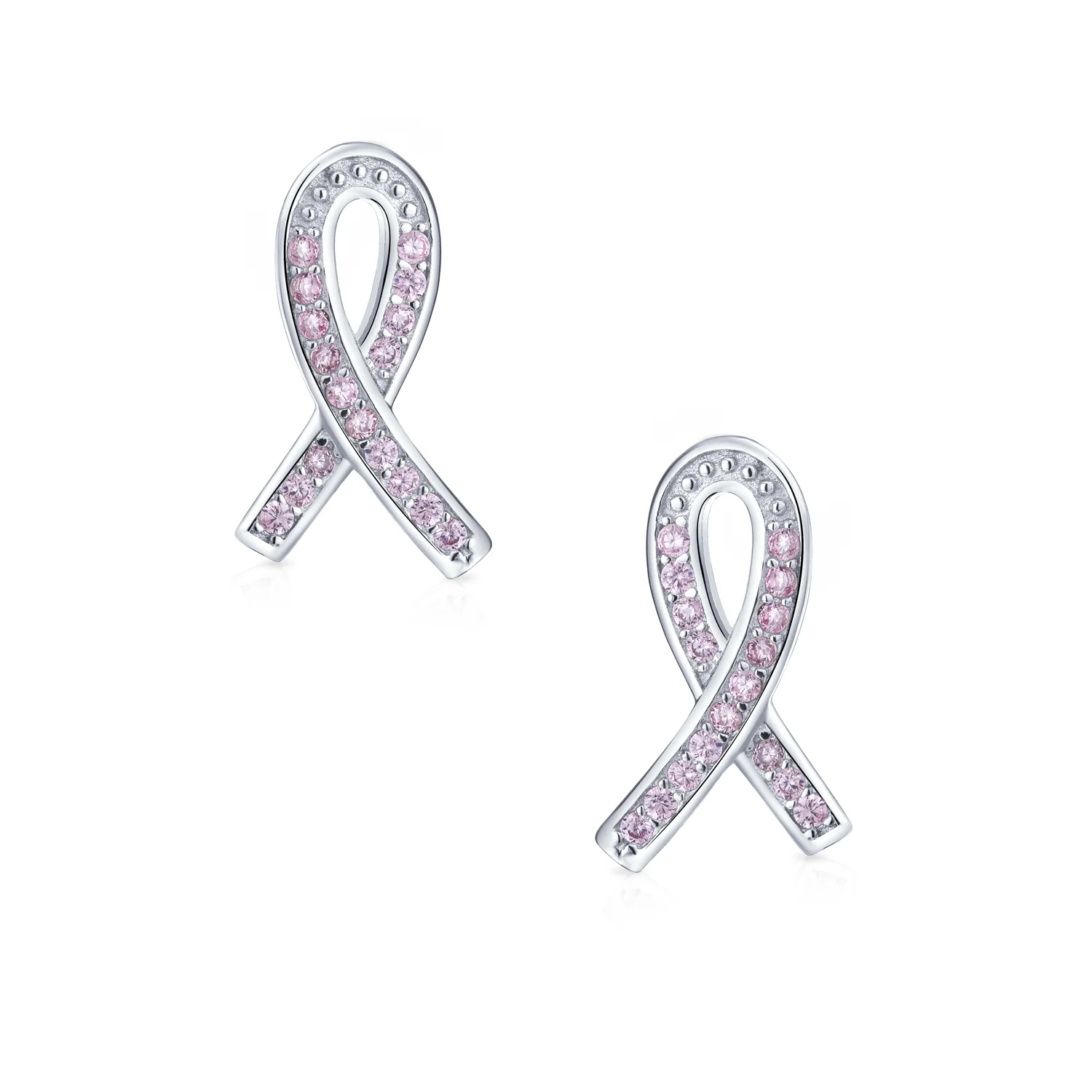 Strength & Hope CZ Stud Earrings: Pink Ribbon Cancer Survivor Sterling Silver - Image 2