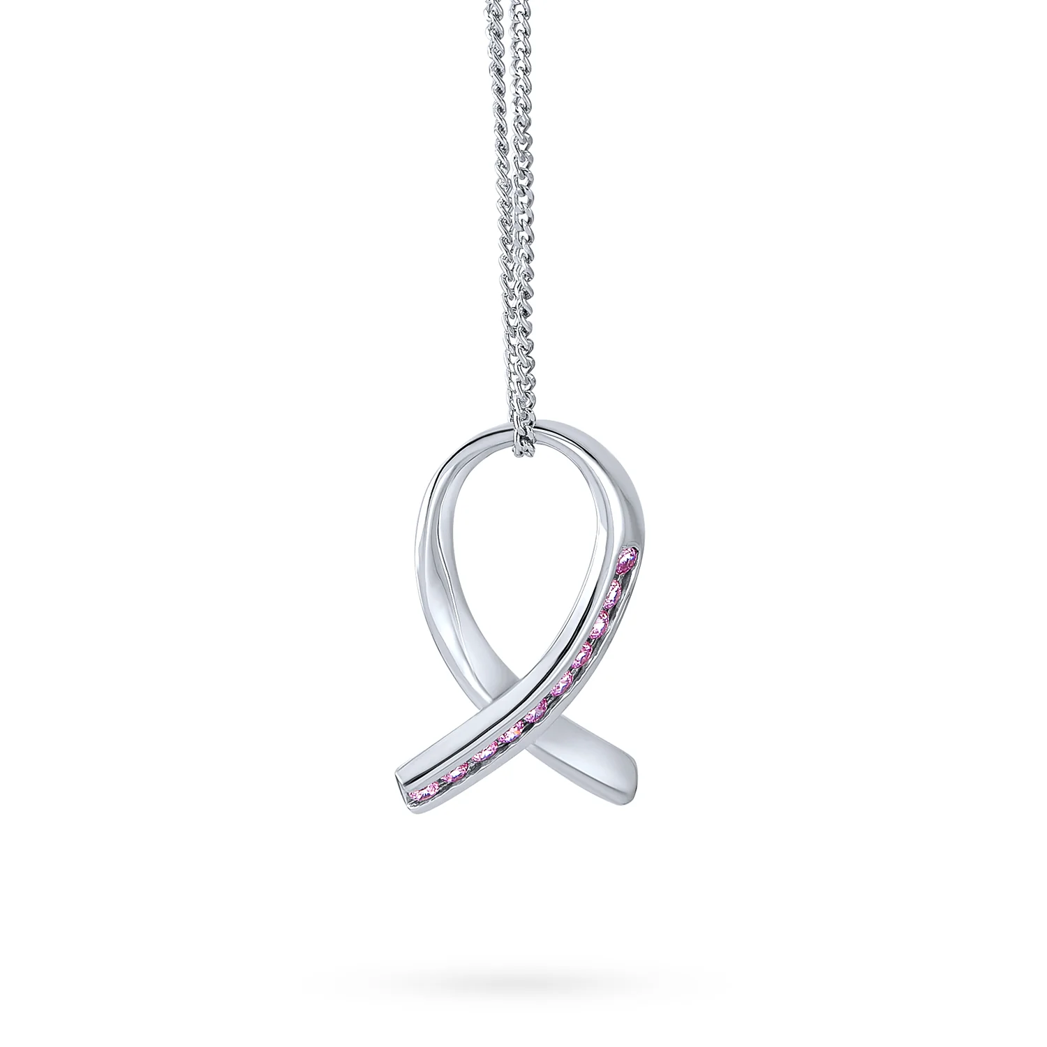 Strength & Hope Pink Ribbon CZ Pendant Necklace Sterling Silver Cancer Survivor