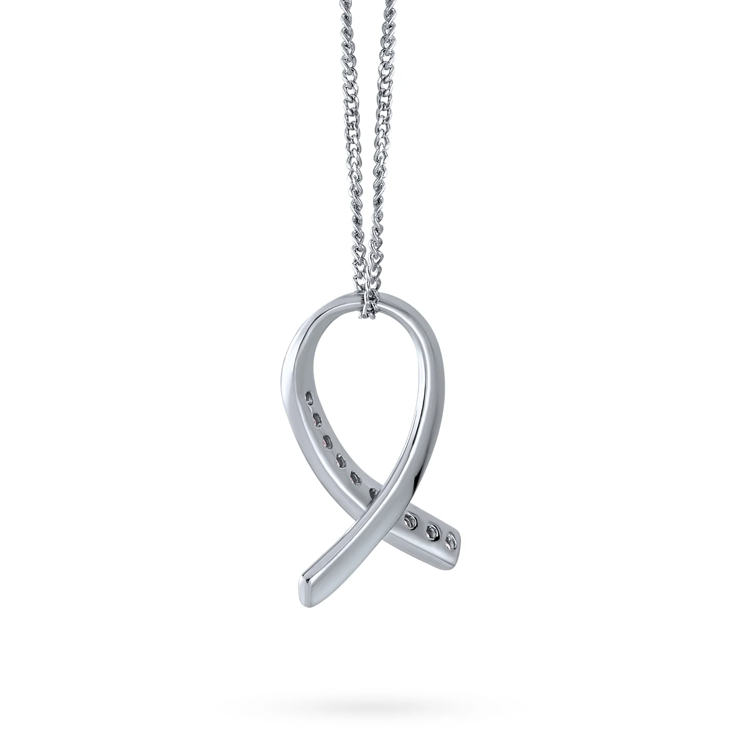 Strength & Hope Pink Ribbon CZ Pendant Necklace Sterling Silver Cancer Survivor - Image 2